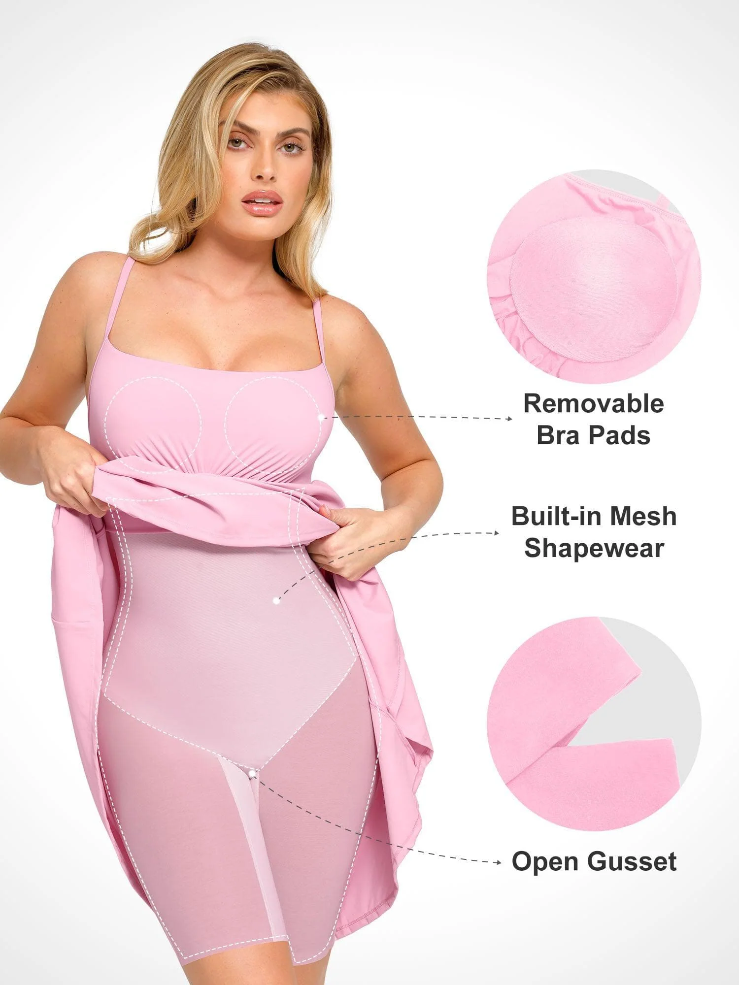 Popilush Shapewear Built-In Sculpting A-Line Midi Slip Dress - Image 2