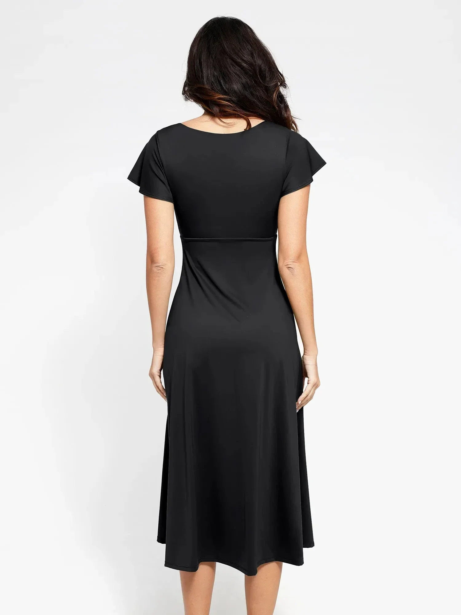 Popilush Shapewear Flutter Sleeve Sculpting A-Line Midi Dress - Image 12