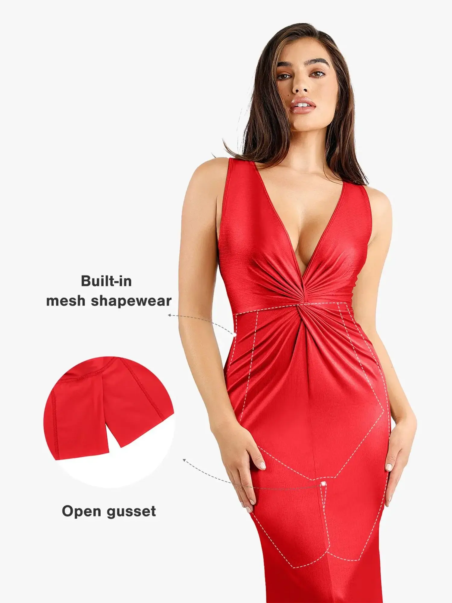 Popilush Shapewear Shine Deep V-Neck Bias Twist Hourglass Maxi Dress - Image 9