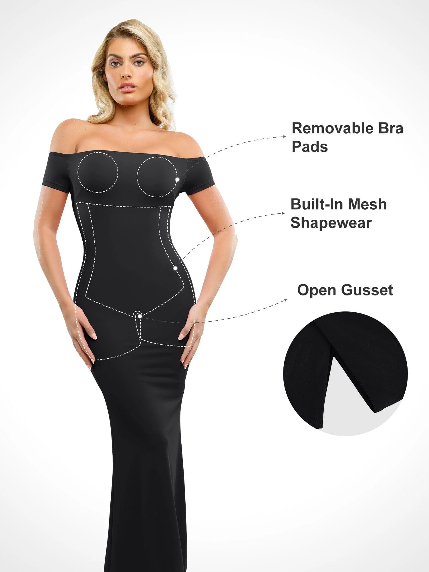 Popilush Shapewear Off-Shoulder Tummy Control Smoothing Maxi Dress - Image 16