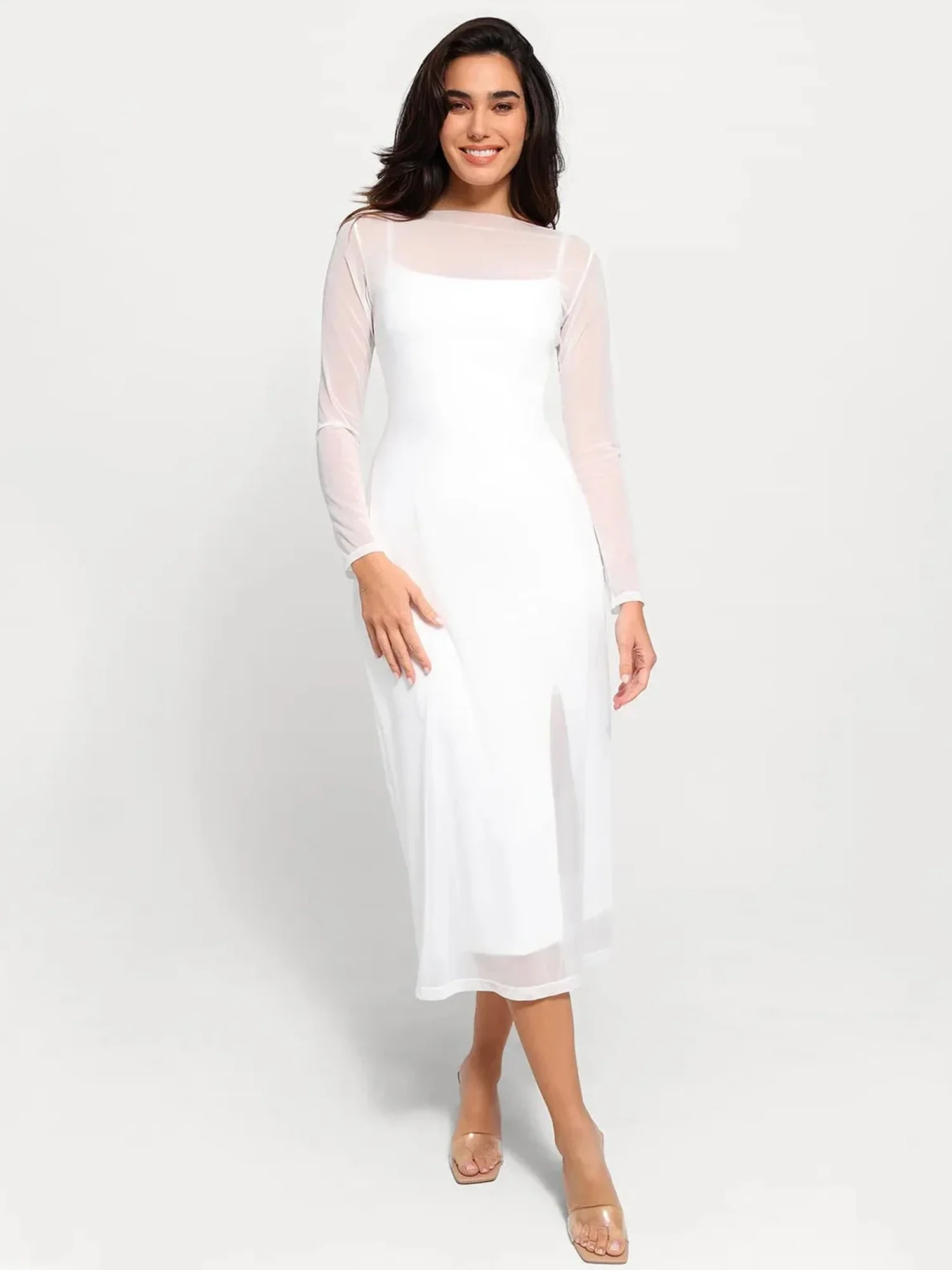 Popilush Shapewear Slimming Midi Dress and Sheer Mesh Overlay Set - Image 28