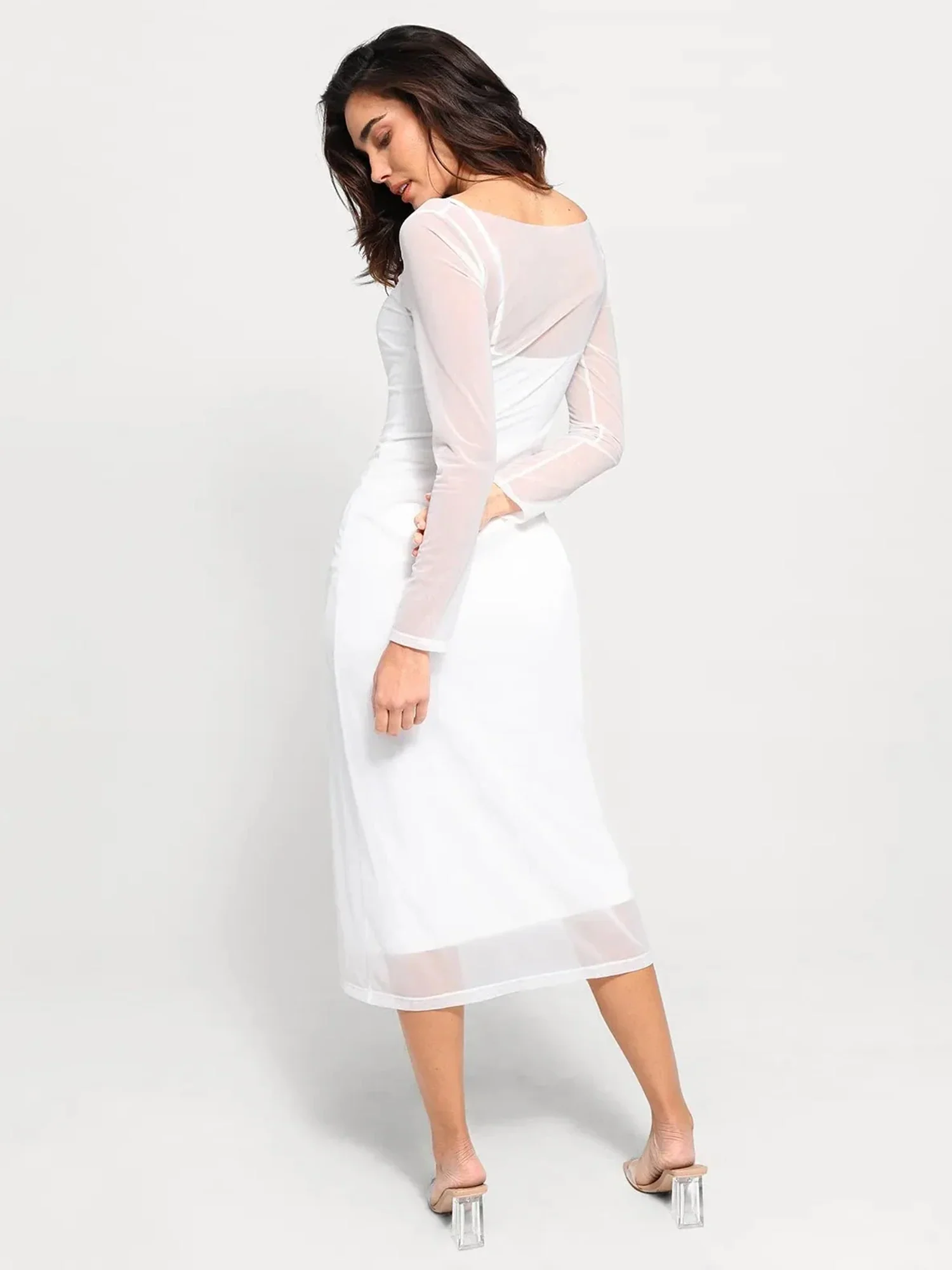 Popilush Shapewear Slimming Midi Dress and Sheer Mesh Overlay Set - Image 32