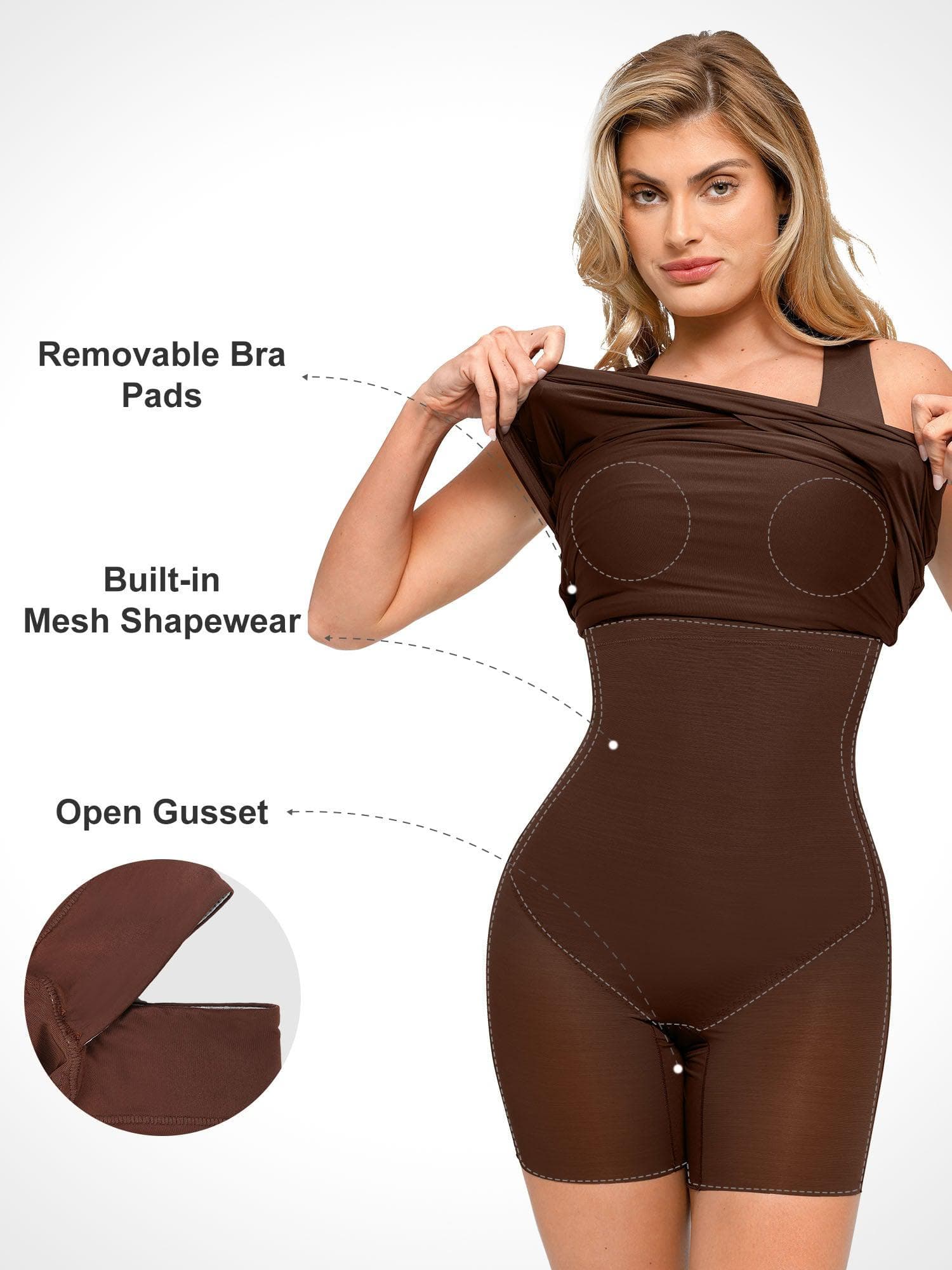 Popilush Shapewear Square Neck Sleeveless Ruched Bodycon Mini Dress - Image 16