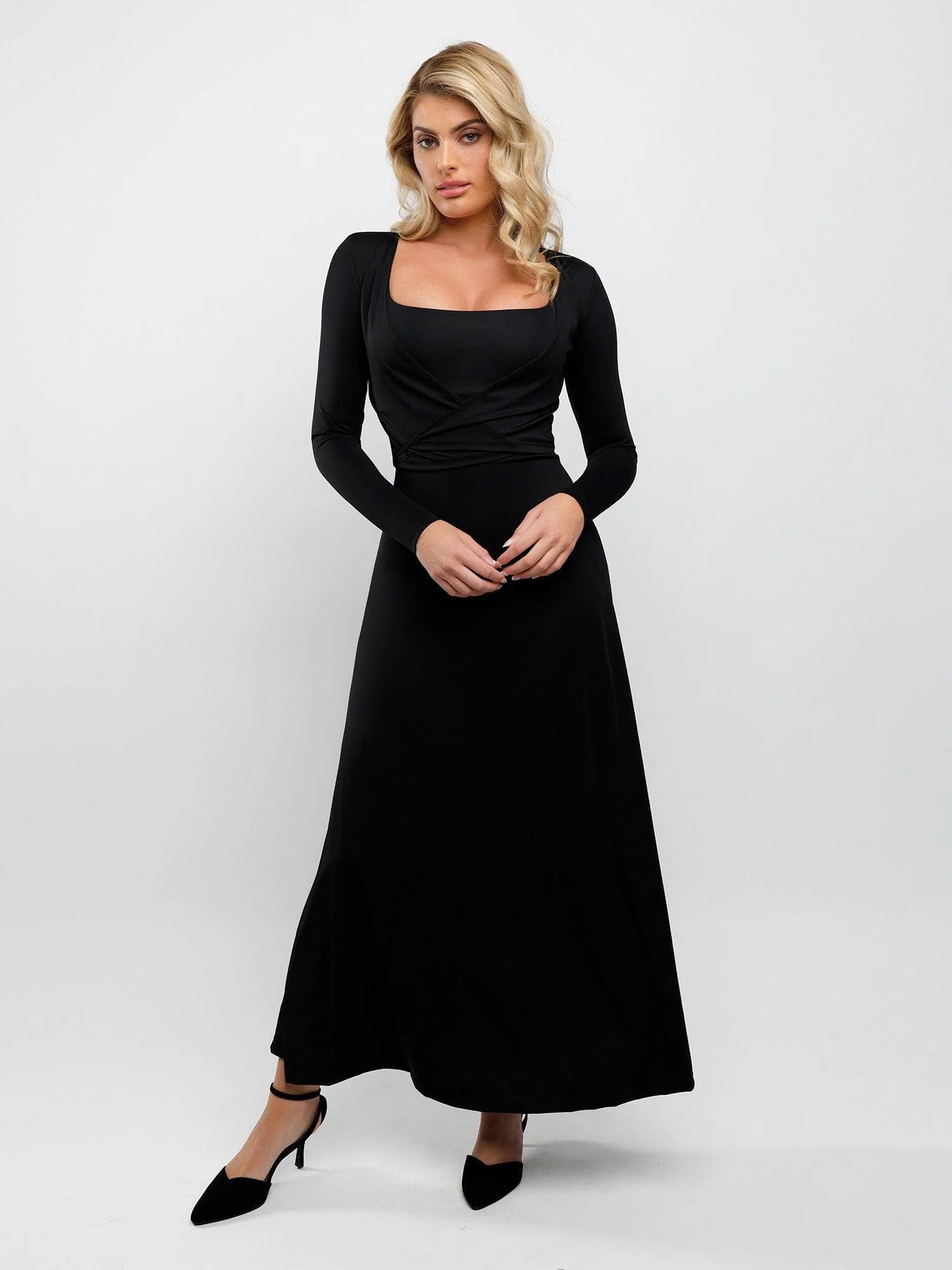 Popilush Shapewear Sleeveless Square Neck Houglass A-Line Maxi Dress - Image 12