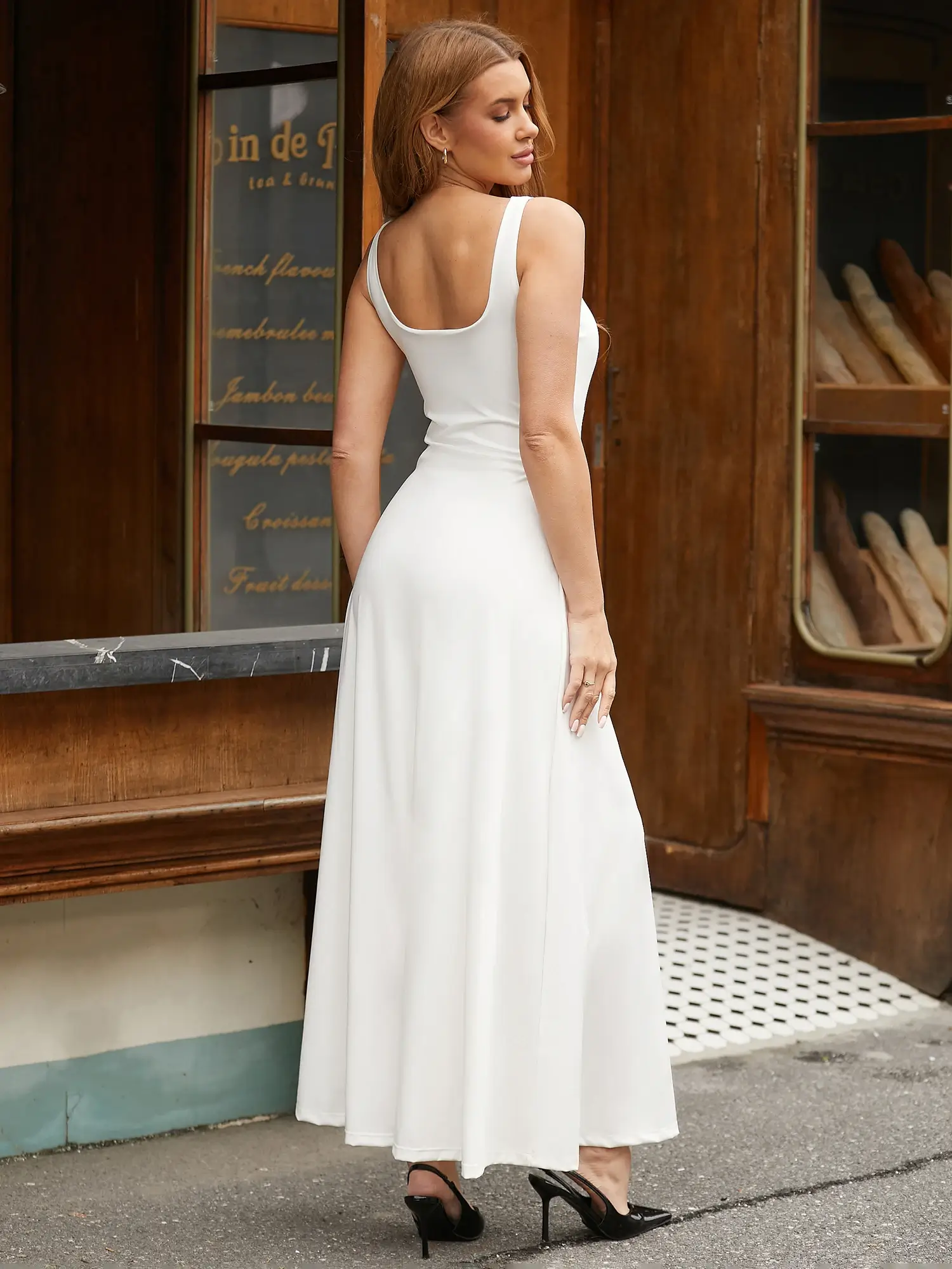 Popilush Shapewear Sleeveless Square Neck Houglass A-Line Maxi Dress - Image 3