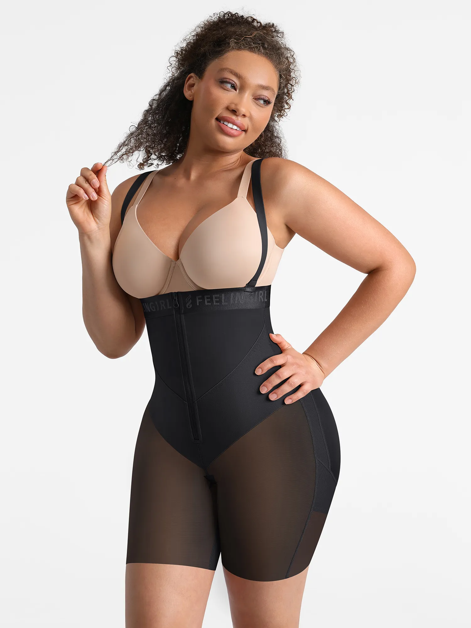Feelingirl Wide V-neck Belt High-Waist Shaping Shorts - Image 3