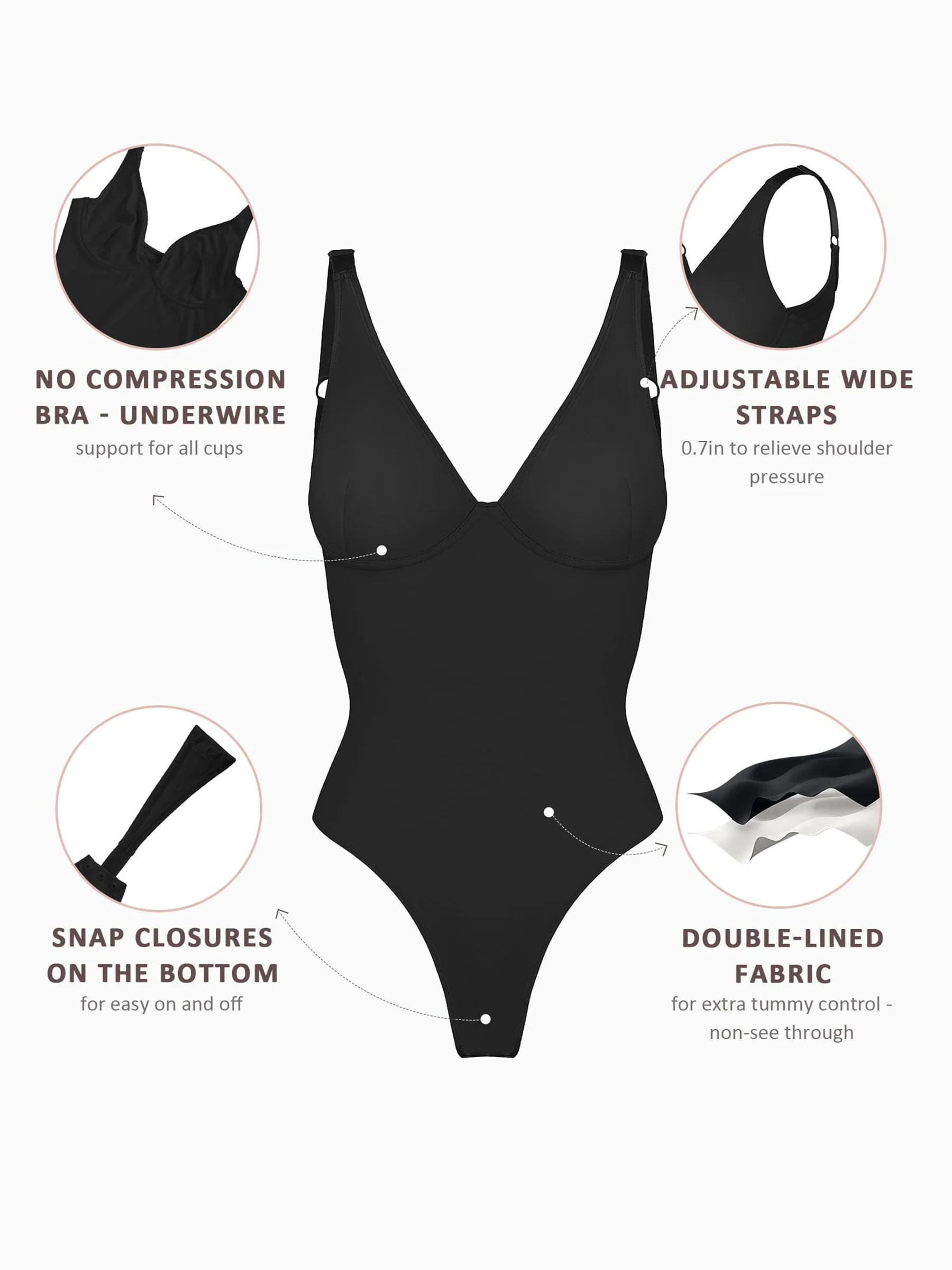 Feelingirl 2-Pack Deep V Neck Tummy Control Shapewear Bodysuit Bundle - Image 23