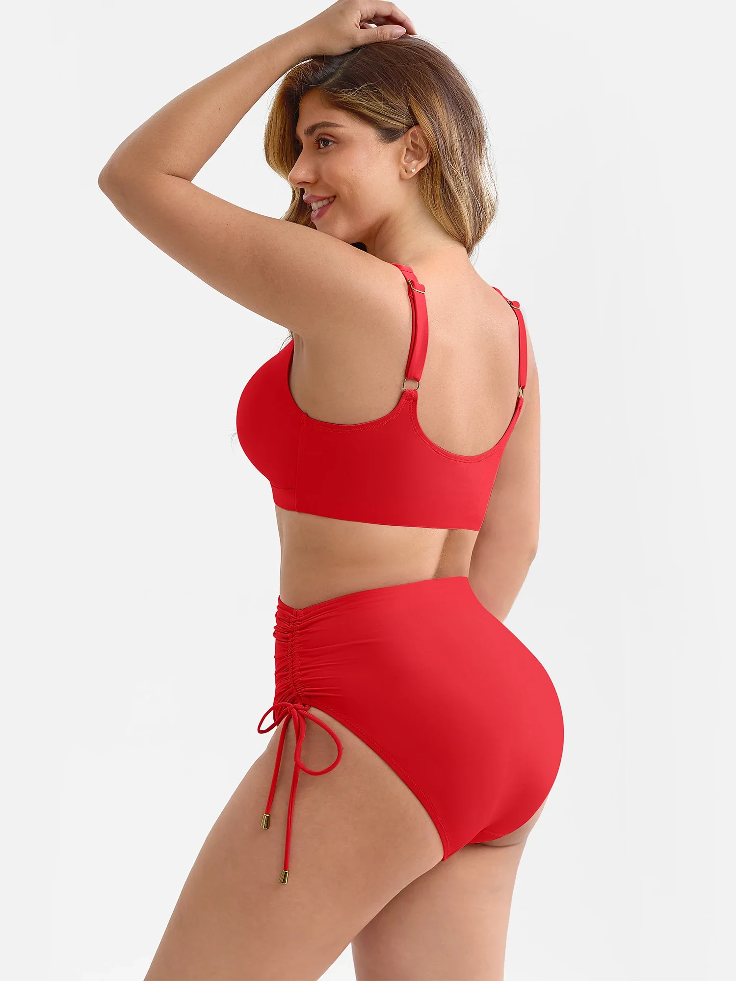Feelingirl Deep V Metal Ring Drawstring Removable Pads Swimsuit - Image 12