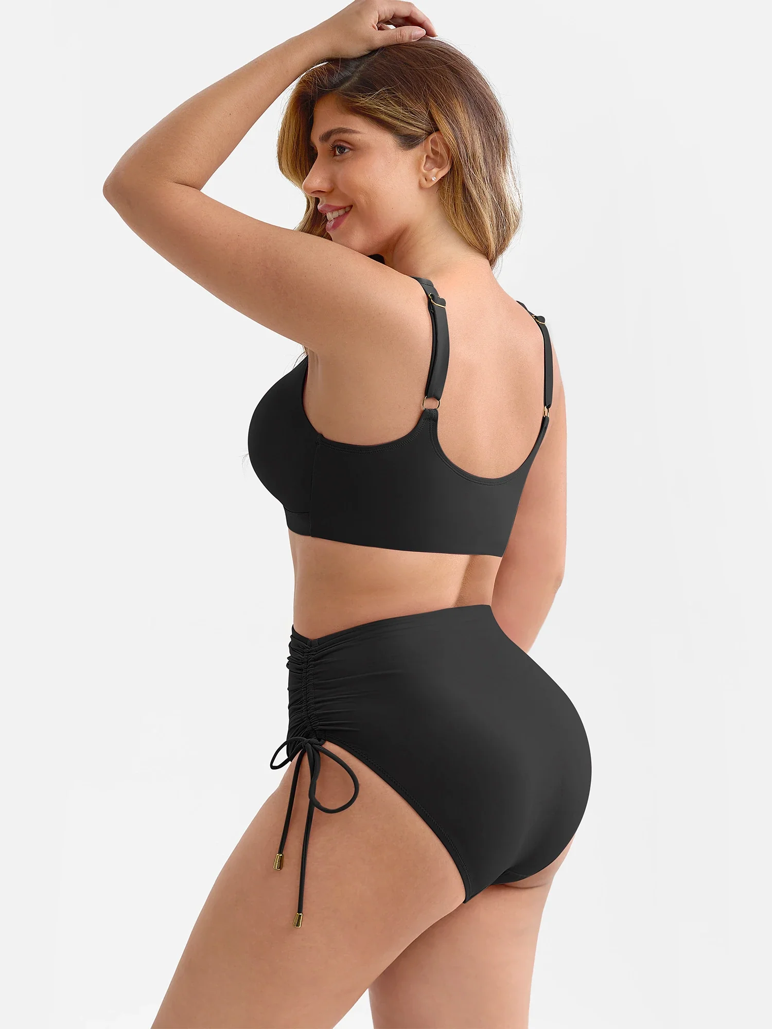 Feelingirl Deep V Metal Ring Drawstring Removable Pads Swimsuit - Image 20