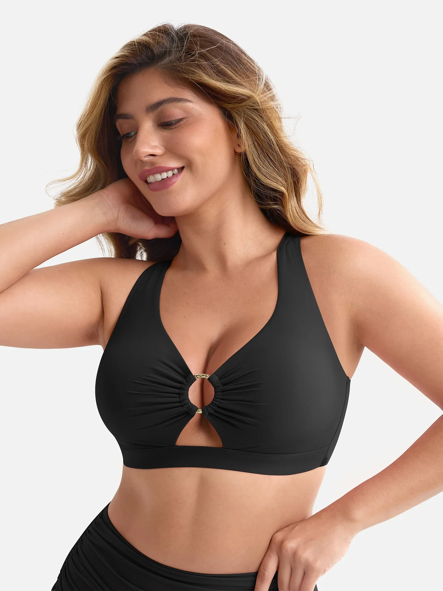 Feelingirl Deep V Metal Ring Drawstring Removable Pads Swimsuit - Image 21