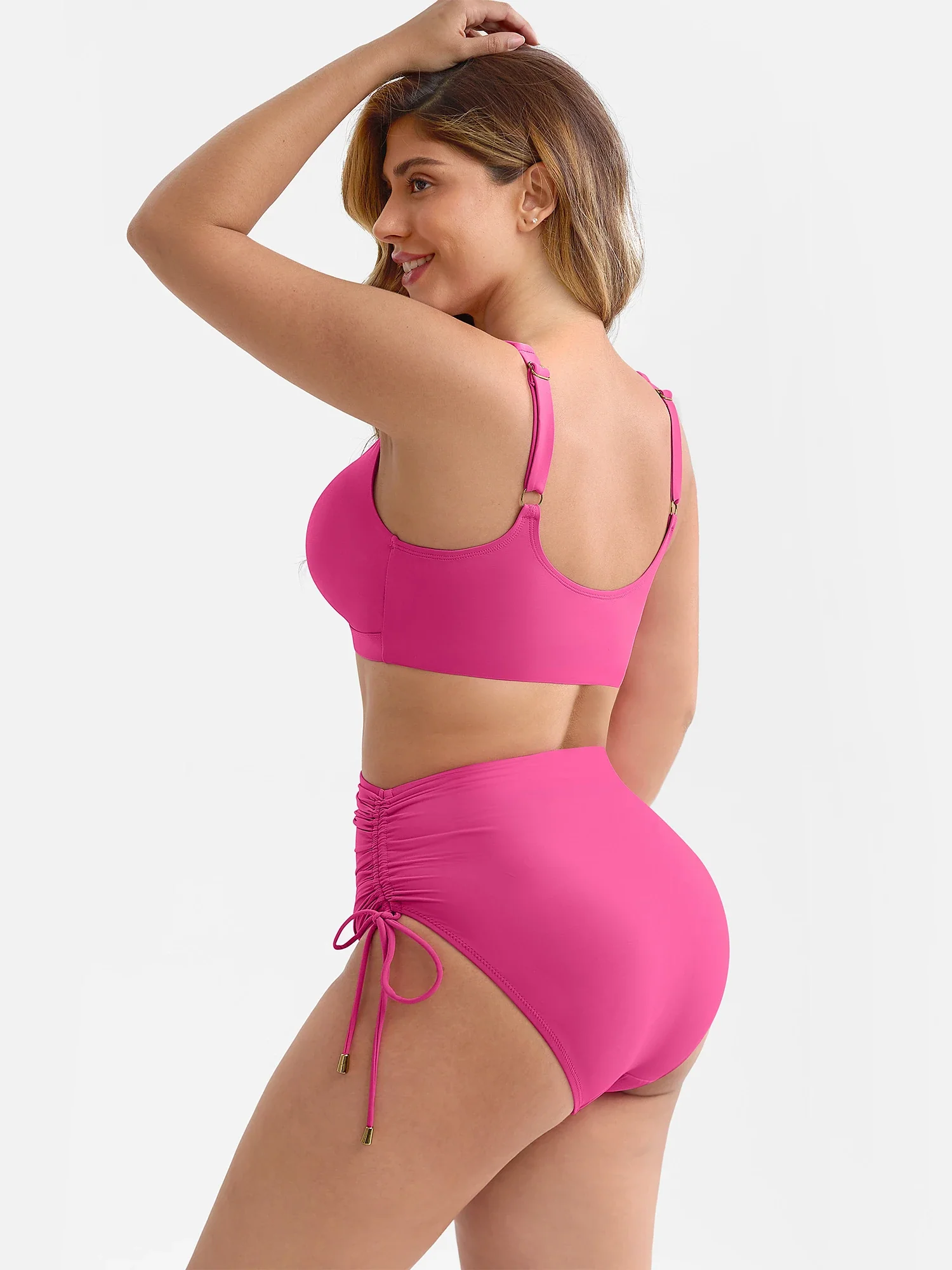 Feelingirl Deep V Metal Ring Drawstring Removable Pads Swimsuit - Image 6