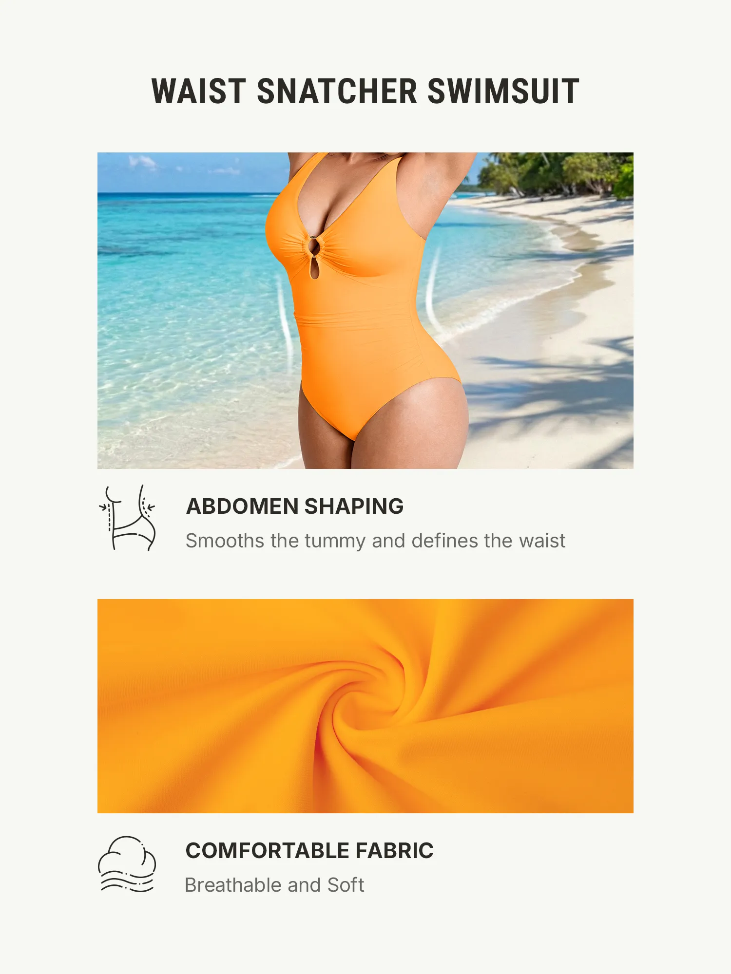 Feelingirl Deep V Metal Ring Ruched Sculpting Swimsuit - Image 3