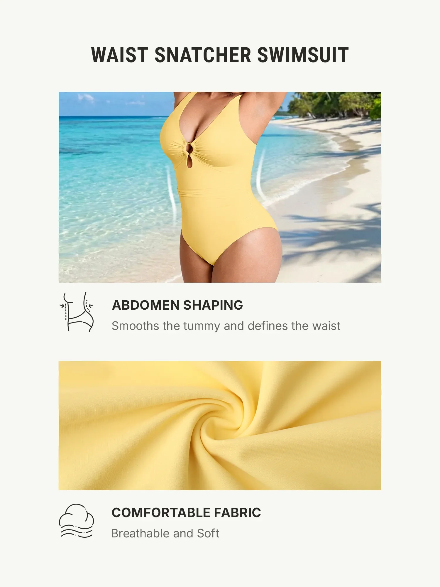 Feelingirl Deep V Metal Ring Ruched Sculpting Swimsuit - Image 38