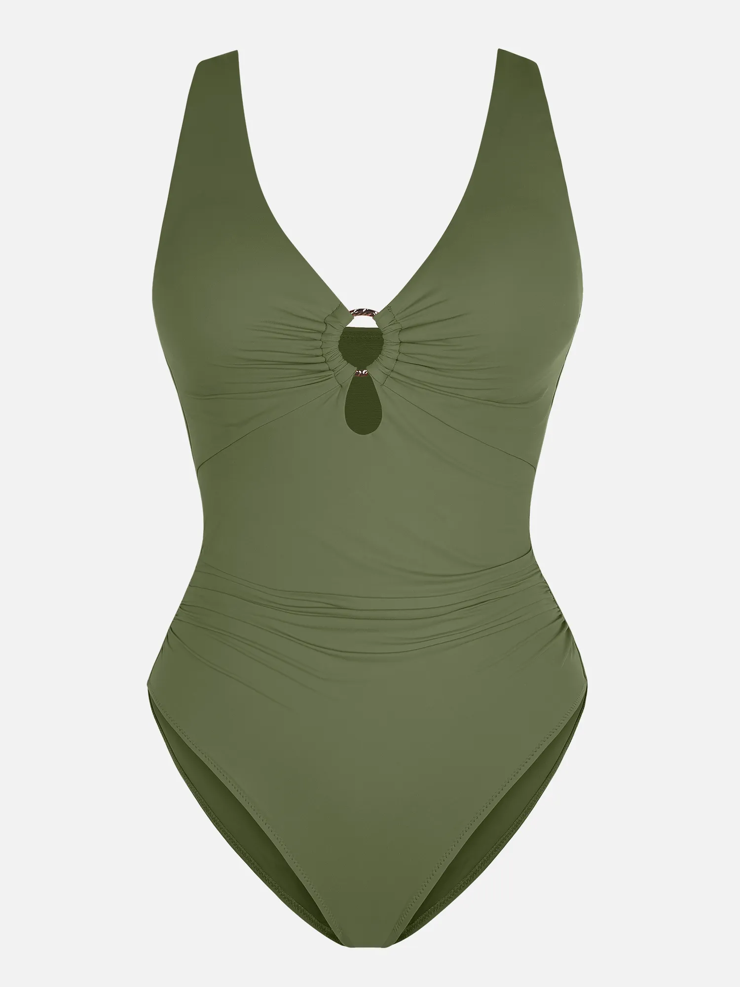 Feelingirl Deep V Metal Ring Ruched Sculpting Swimsuit - Image 44