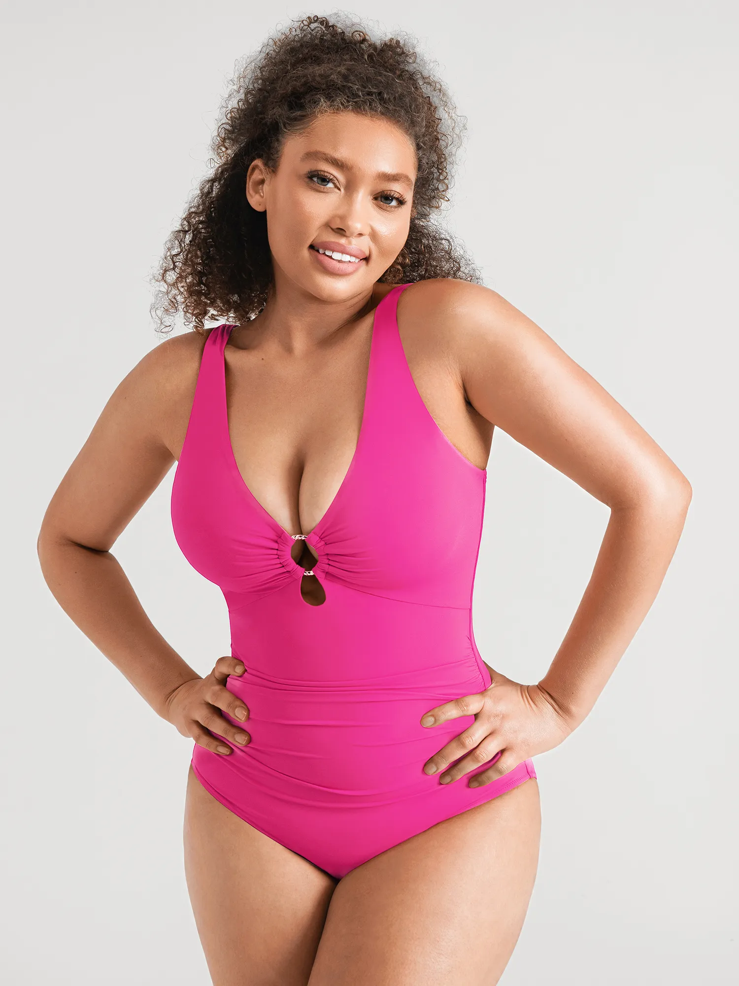 Feelingirl Deep V Metal Ring Ruched Sculpting Swimsuit - Image 45