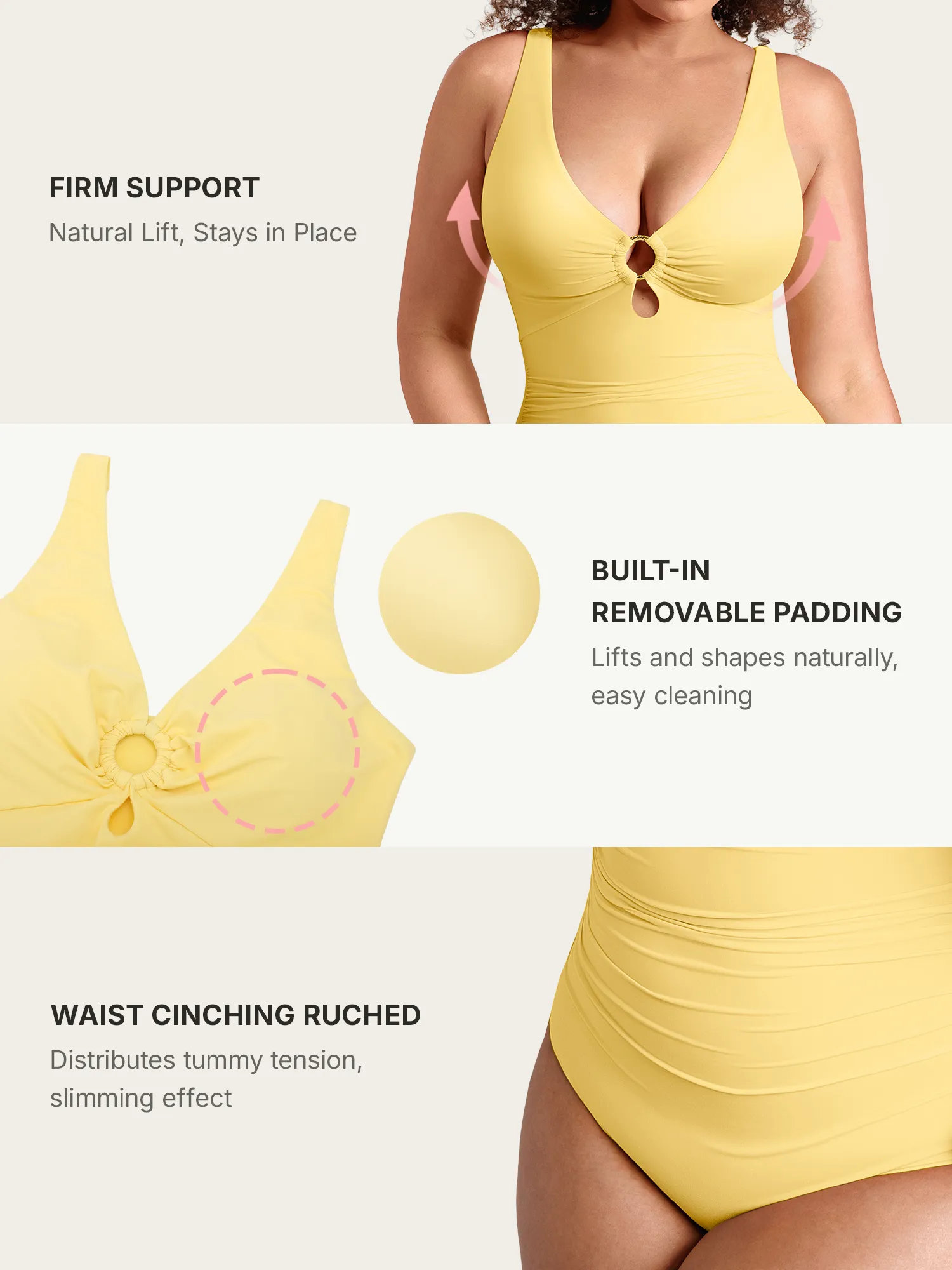 Feelingirl Deep V Metal Ring Ruched Sculpting Swimsuit - Image 48