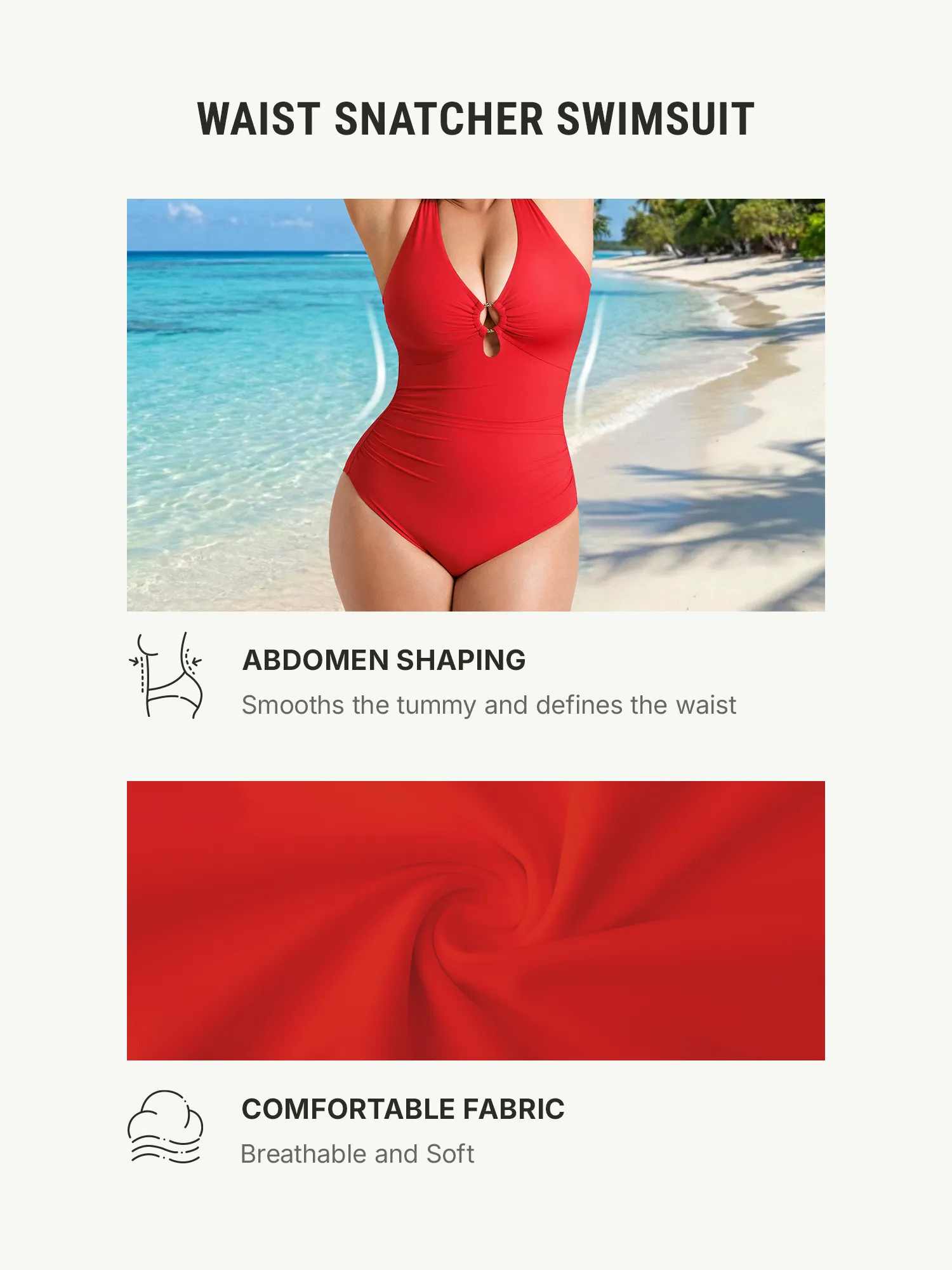 Feelingirl Deep V Metal Ring Ruched Sculpting Swimsuit - Image 59