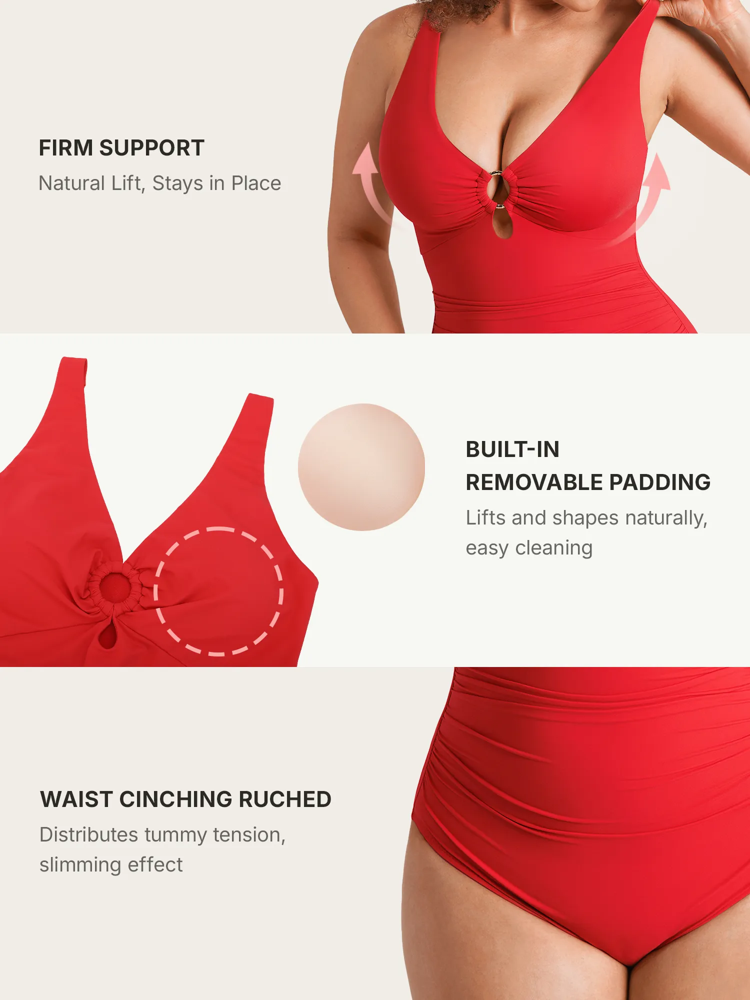 Feelingirl Deep V Metal Ring Ruched Sculpting Swimsuit - Image 60