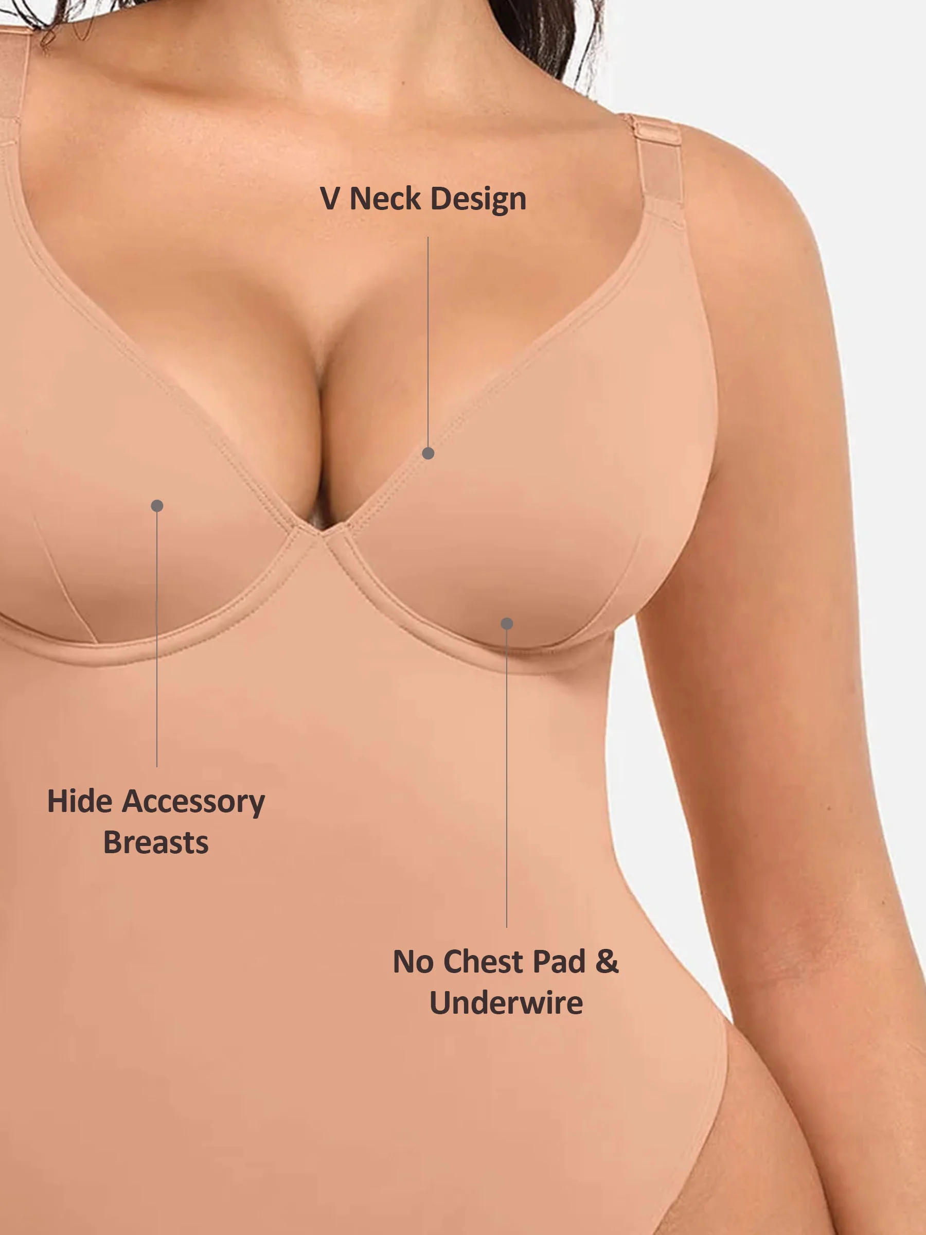 Feelingirl V Neck Tummy Control Bodysuit - Image 53