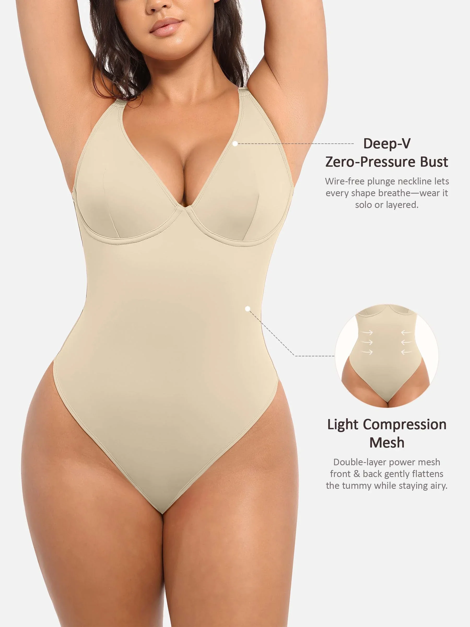 Feelingirl Deep V Neck Tummy Control Shapewear Bodysuit - Image 60