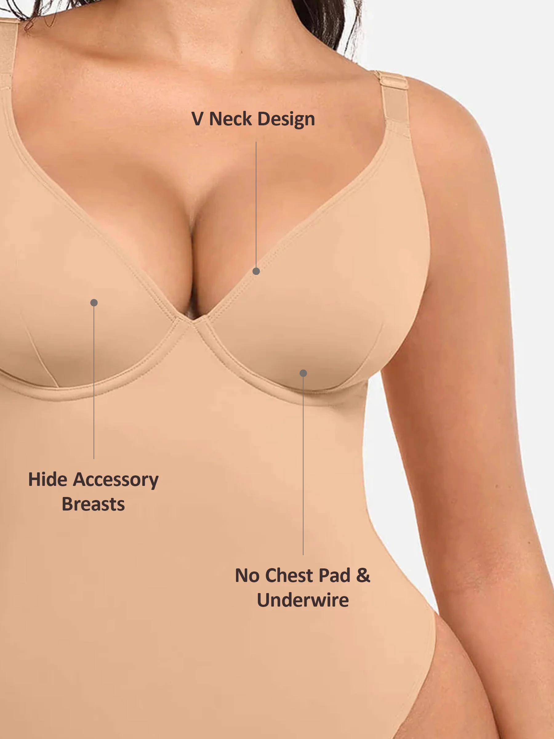 Feelingirl V Neck Tummy Control Bodysuit - Image 69