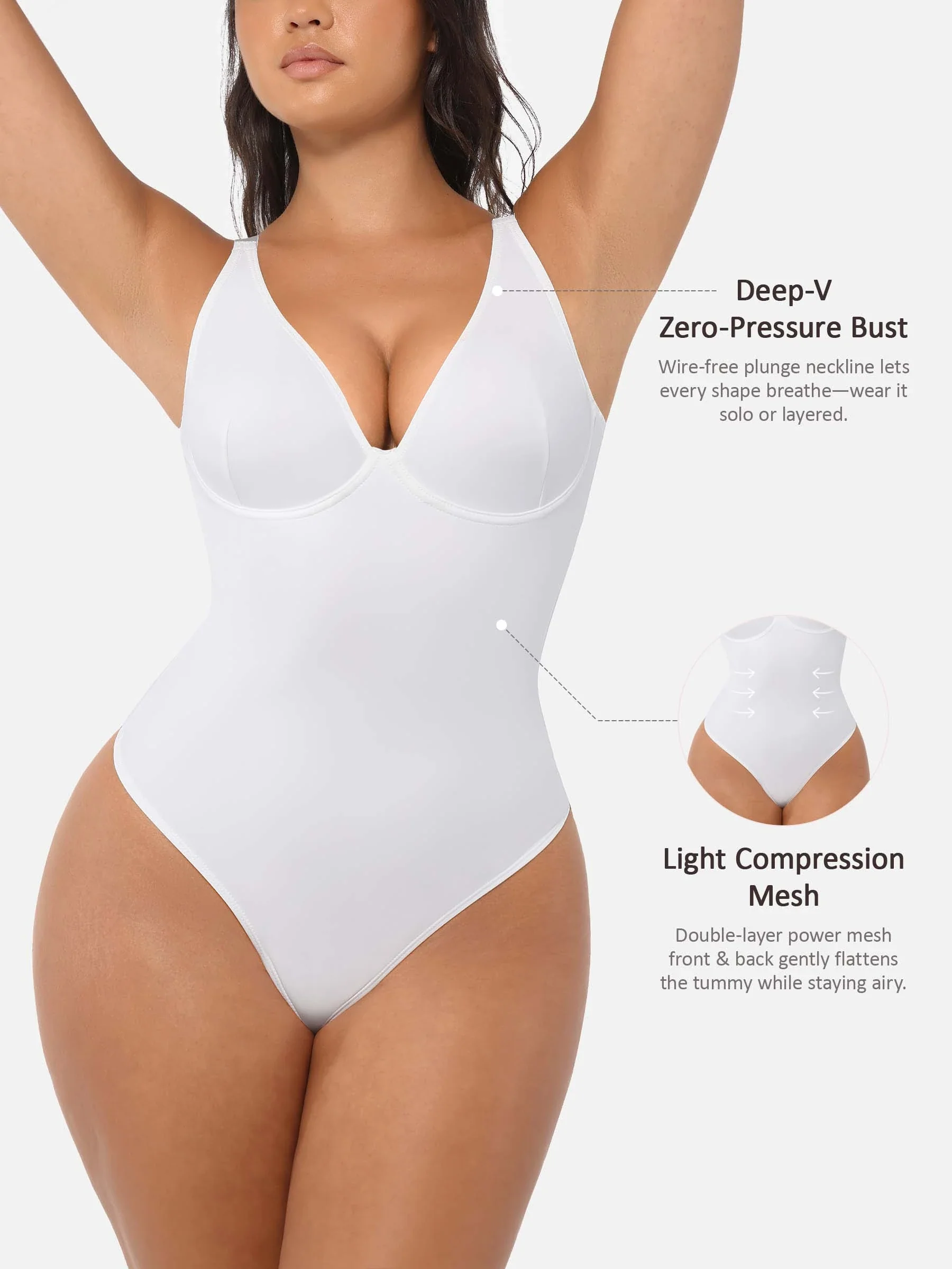 Feelingirl Deep V Neck Tummy Control Shapewear Bodysuit - Image 84