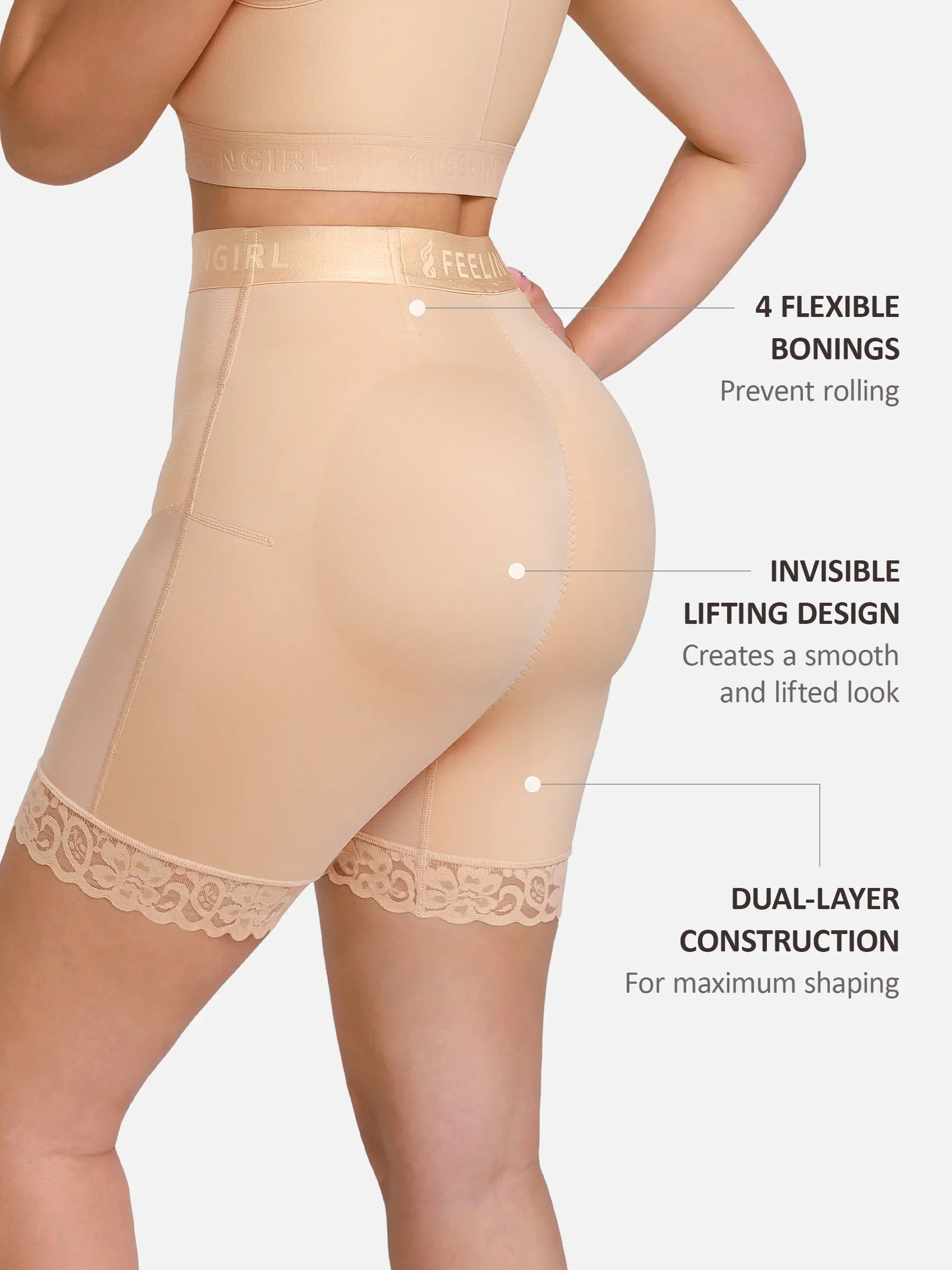 Feelingirl Front-Zip Mid-Waist Shapewear Shorts - Image 3