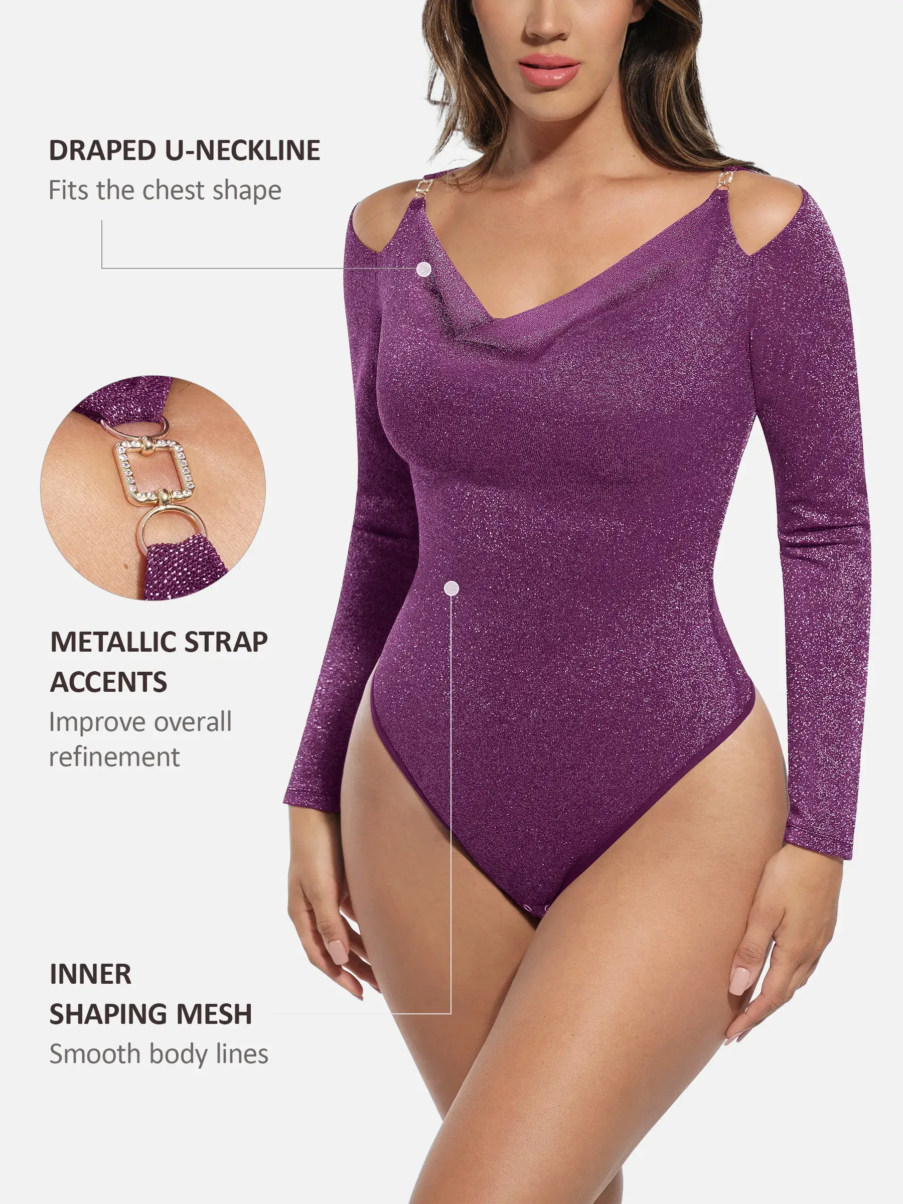 Feelingirl Shiny Swing Collar All In One Bodysuit - Image 17
