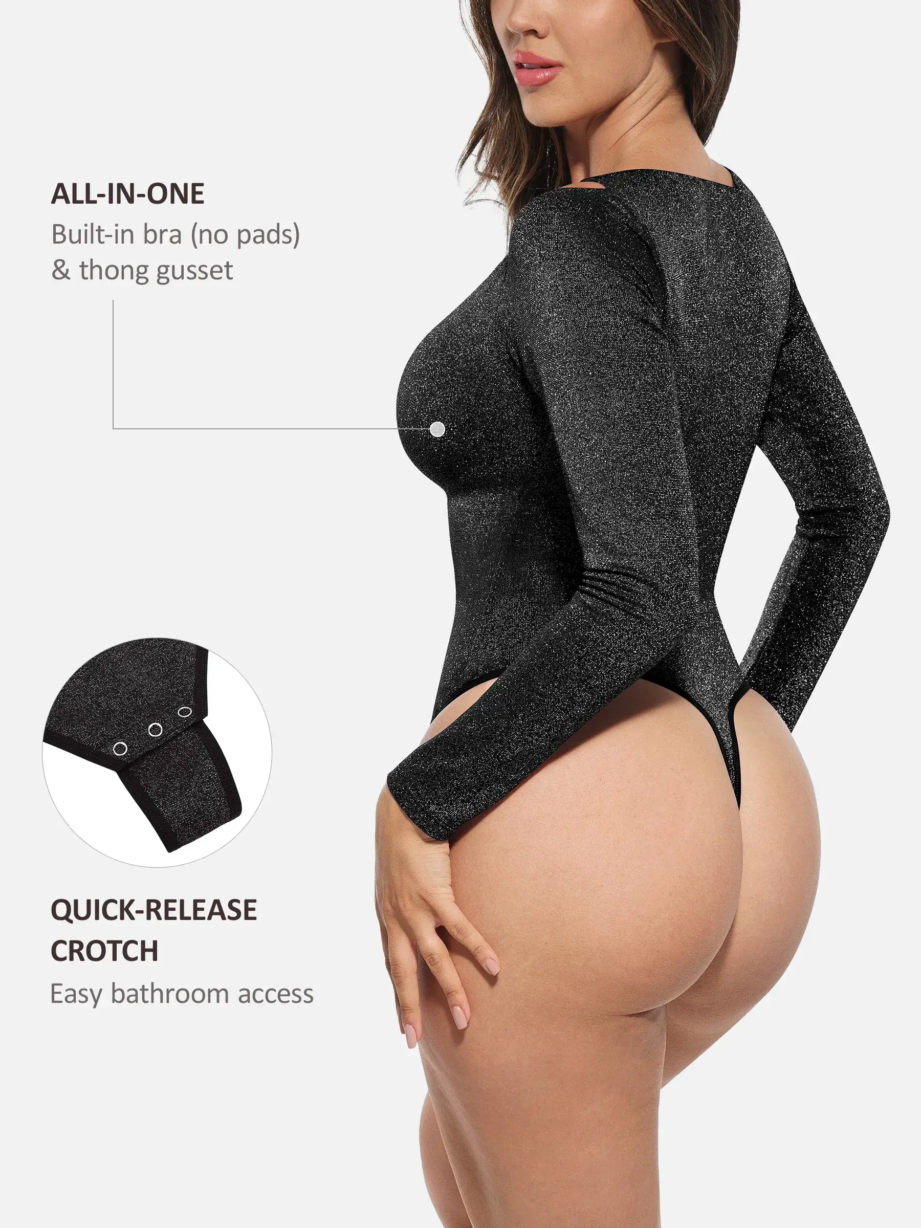 Feelingirl Shiny Swing Collar All In One Bodysuit - Image 26