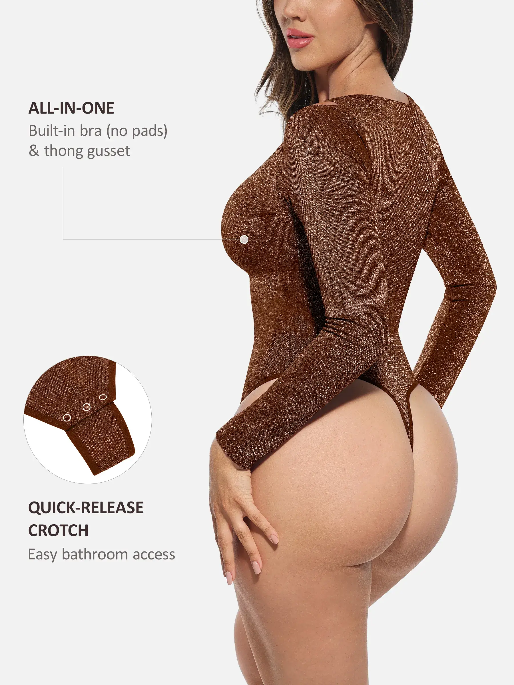 Feelingirl Shiny Swing Collar All In One Bodysuit - Image 3