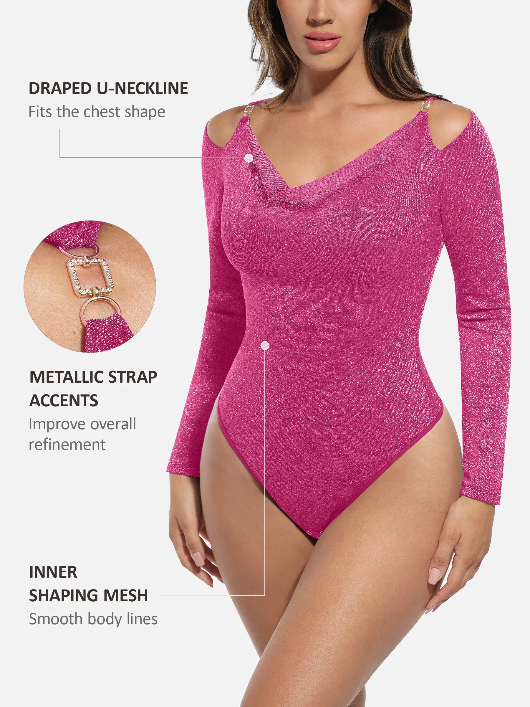 Feelingirl Shiny Swing Collar All In One Bodysuit - Image 33