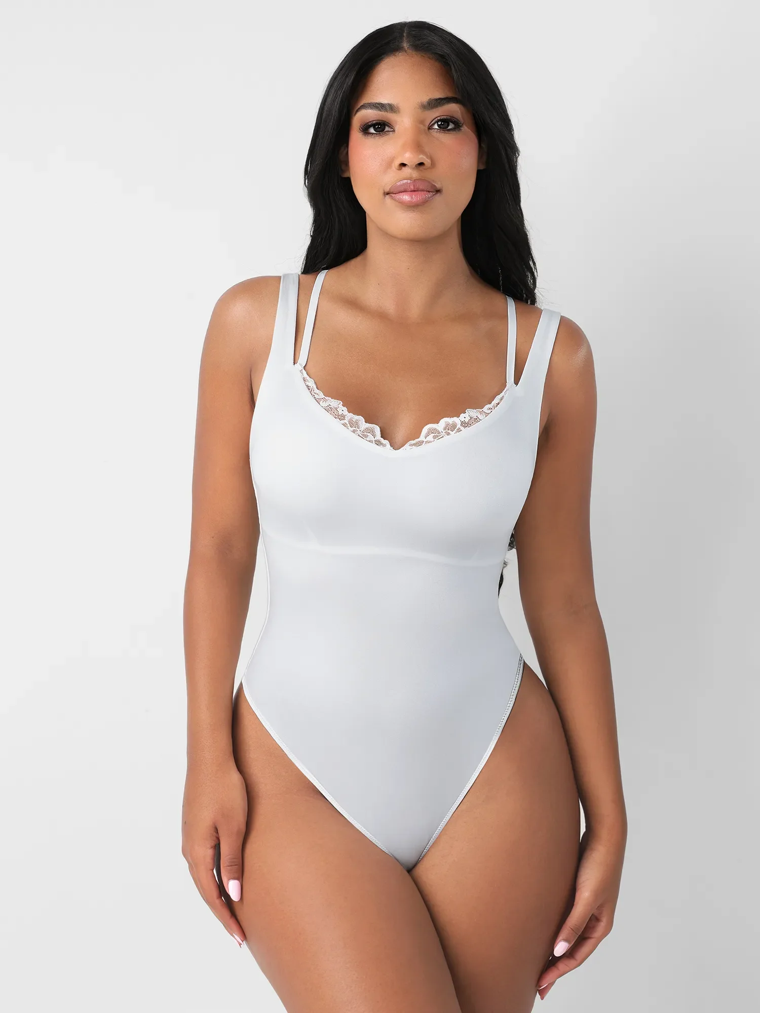 Feelingirl Lace-Trimmed Deep V Bodysuit - Image 12