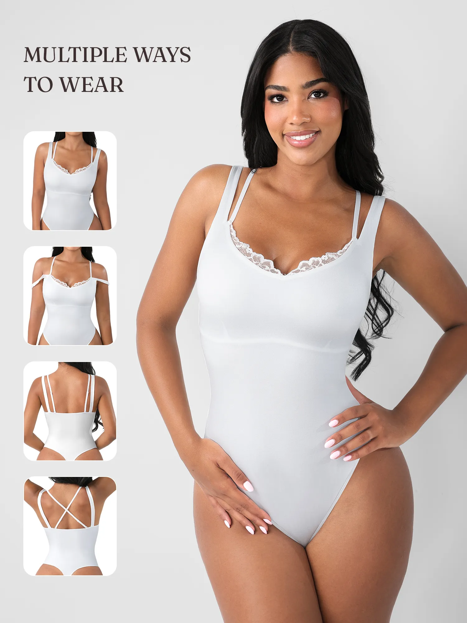 Feelingirl Lace-Trimmed Deep V Bodysuit - Image 14