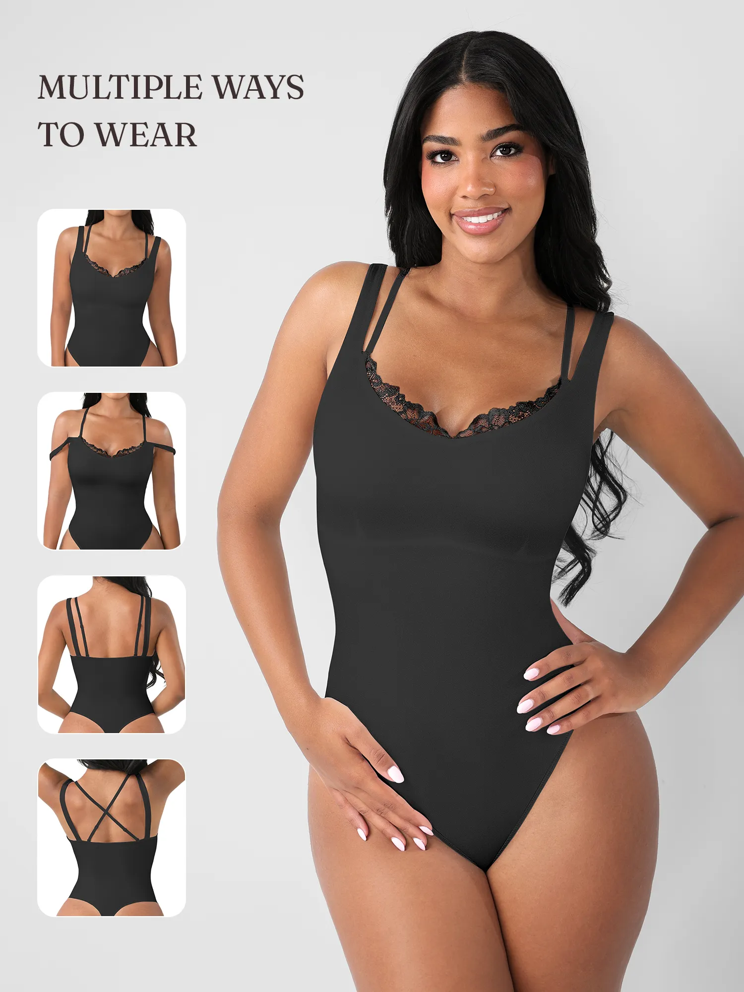Feelingirl Lace-Trimmed Deep V Bodysuit - Image 8