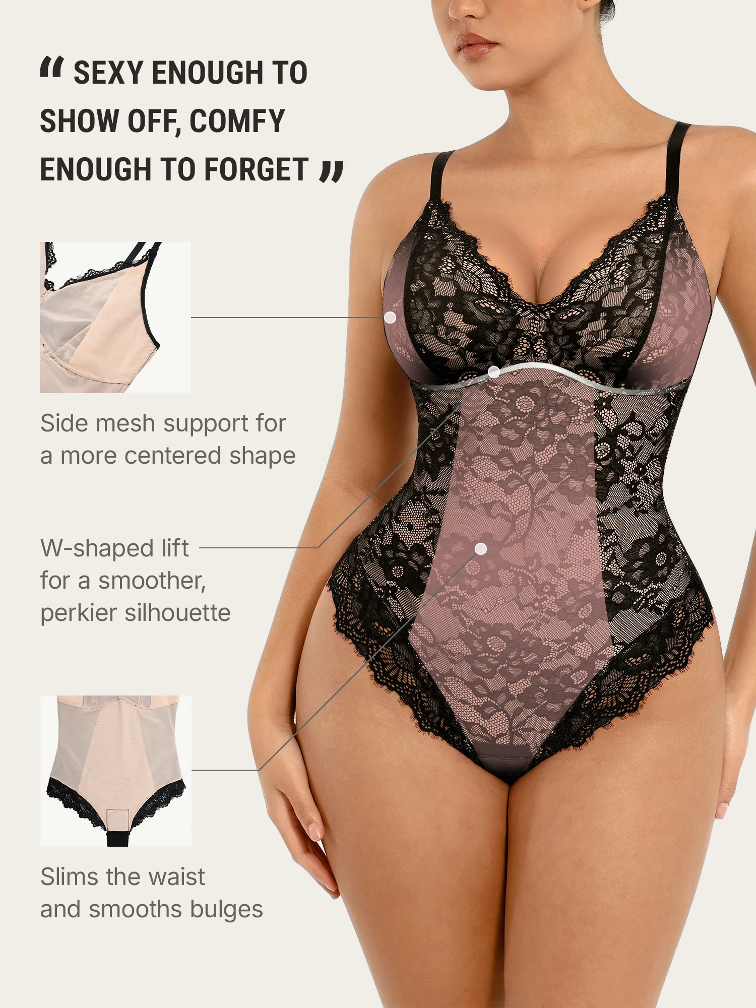 Feelingirl Lace V Neck Full Bodysuit - Image 10