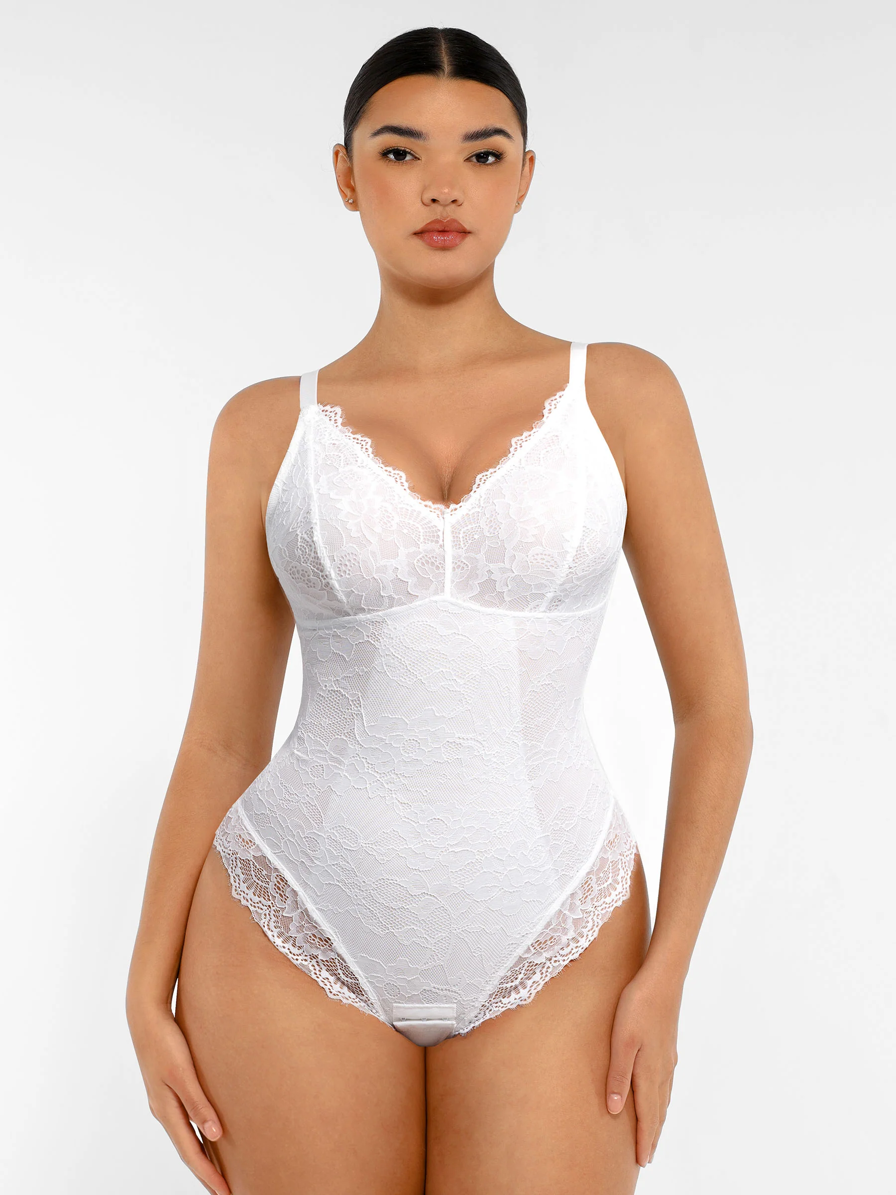 Feelingirl Lace V Neck Full Thong Bodysuit - Image 10