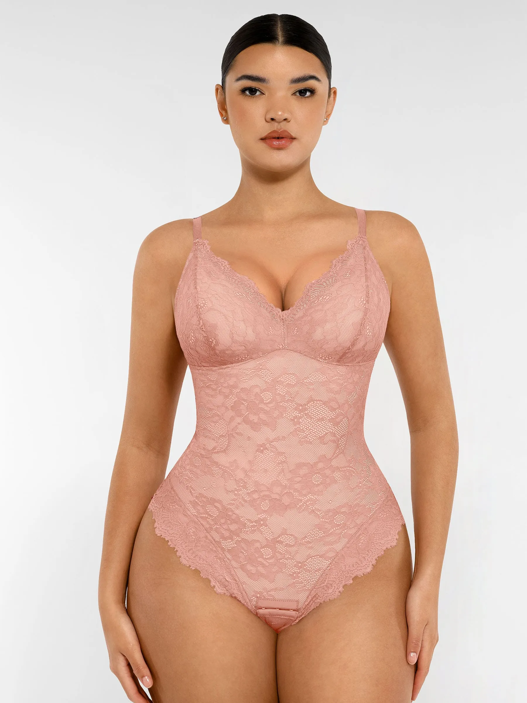 Feelingirl Lace V Neck Full Thong Bodysuit - Image 40