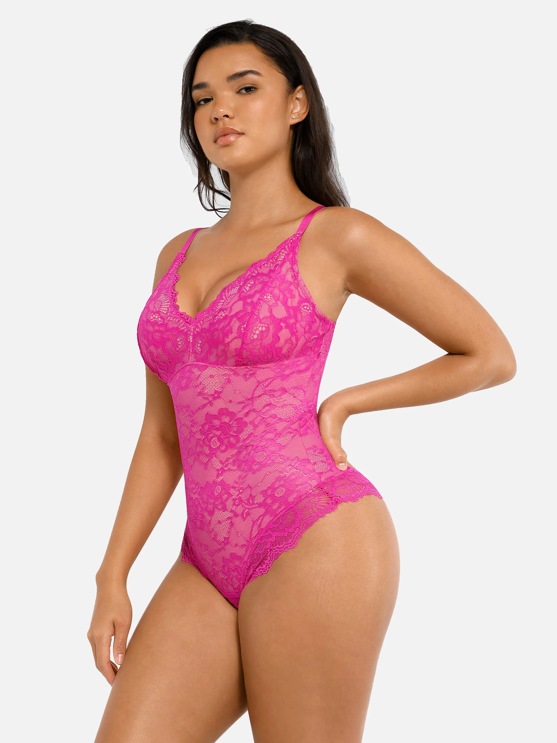 Feelingirl Lace V Neck Full Thong Bodysuit - Image 61