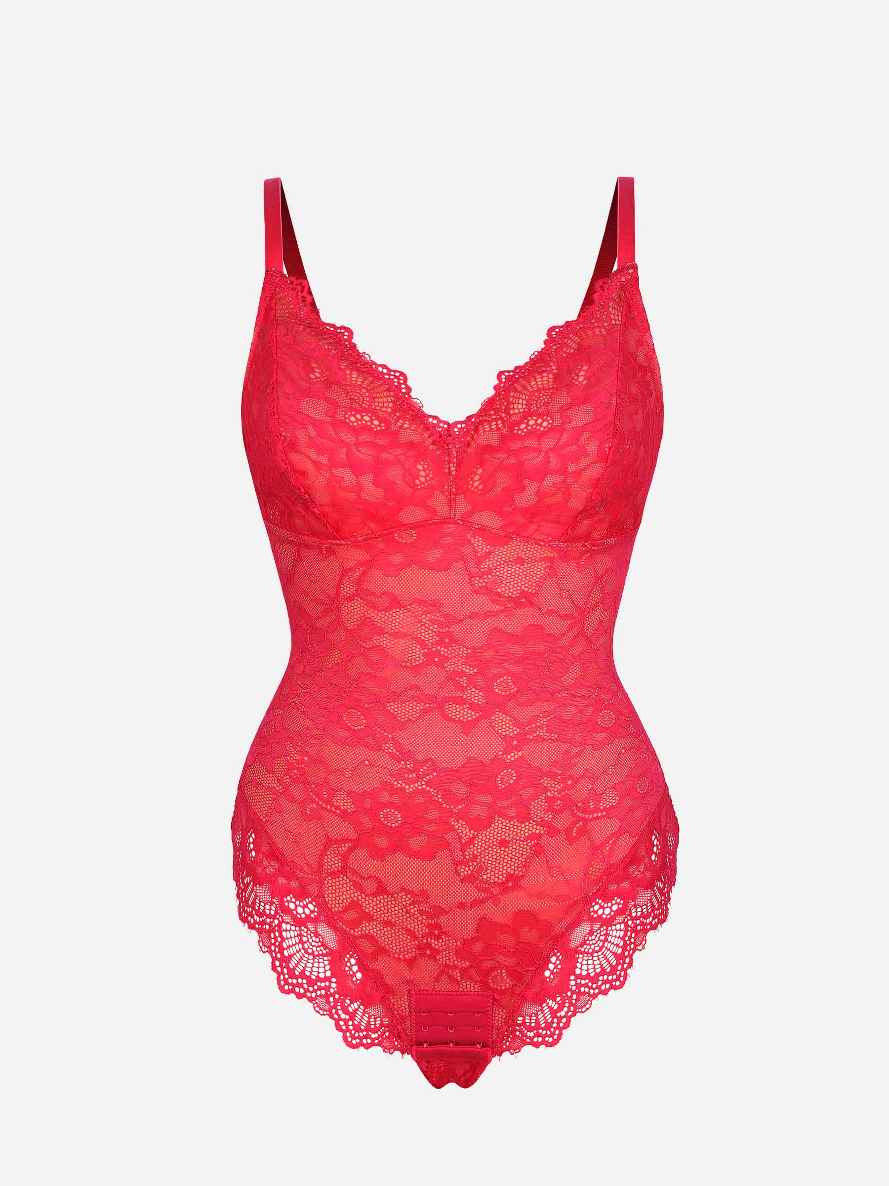 Feelingirl Lace V Neck Full Thong Bodysuit - Image 71