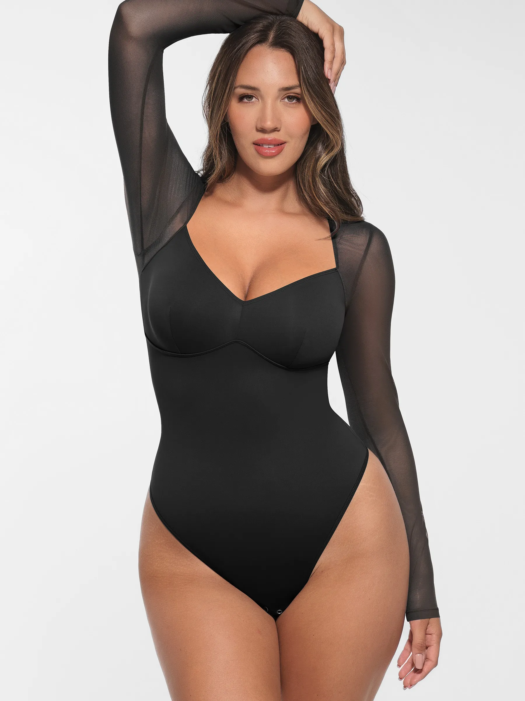 Feelingirl Mesh Panel V-Neck Bodysuit - Image 4