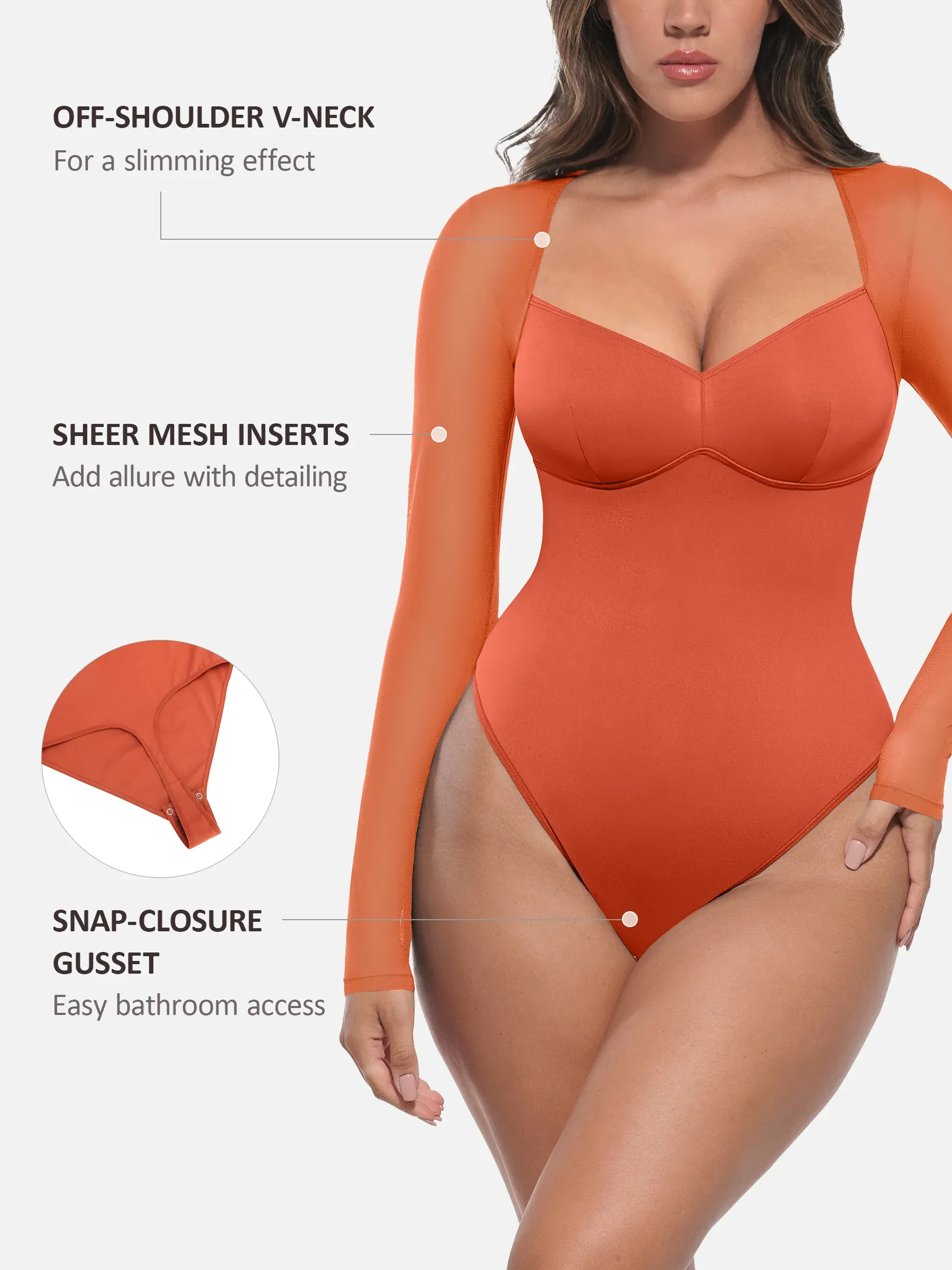 Feelingirl Mesh Panel V-Neck Bodysuit - Image 12
