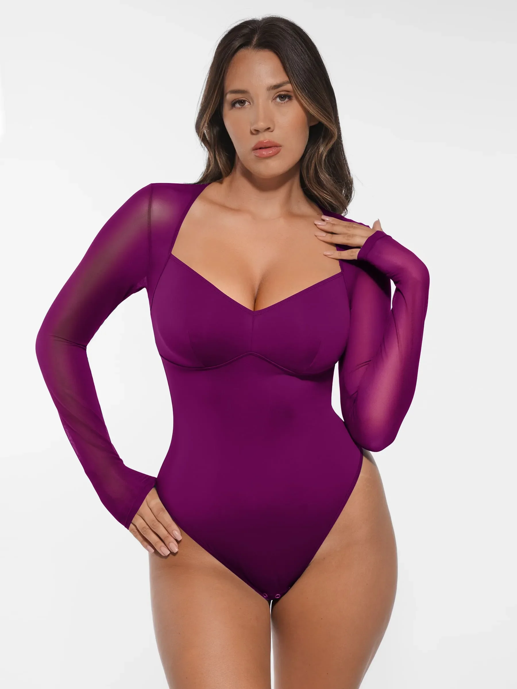 Feelingirl Mesh Panel V-Neck Bodysuit - Image 21