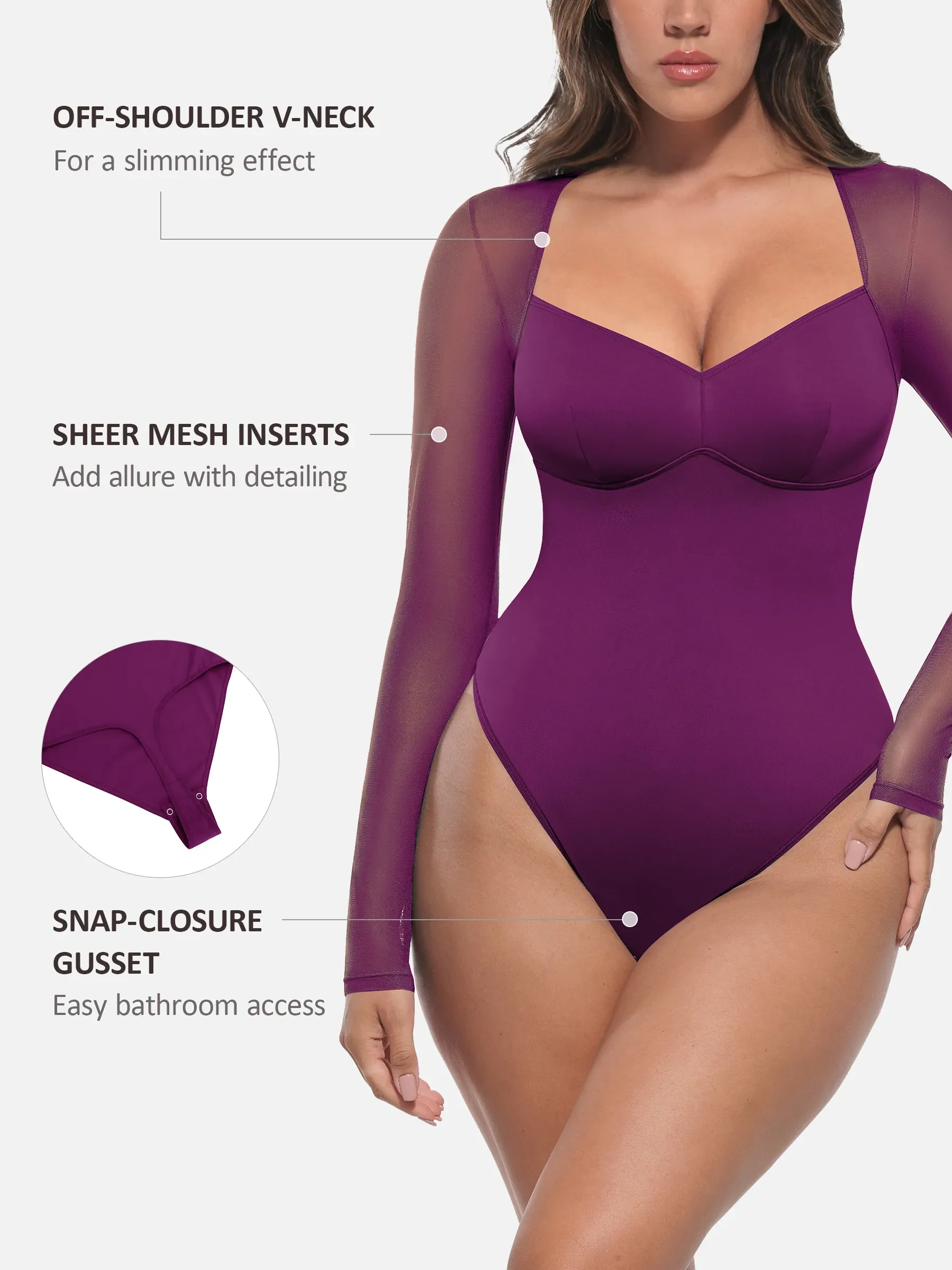 Feelingirl Mesh Panel V-Neck Bodysuit - Image 22
