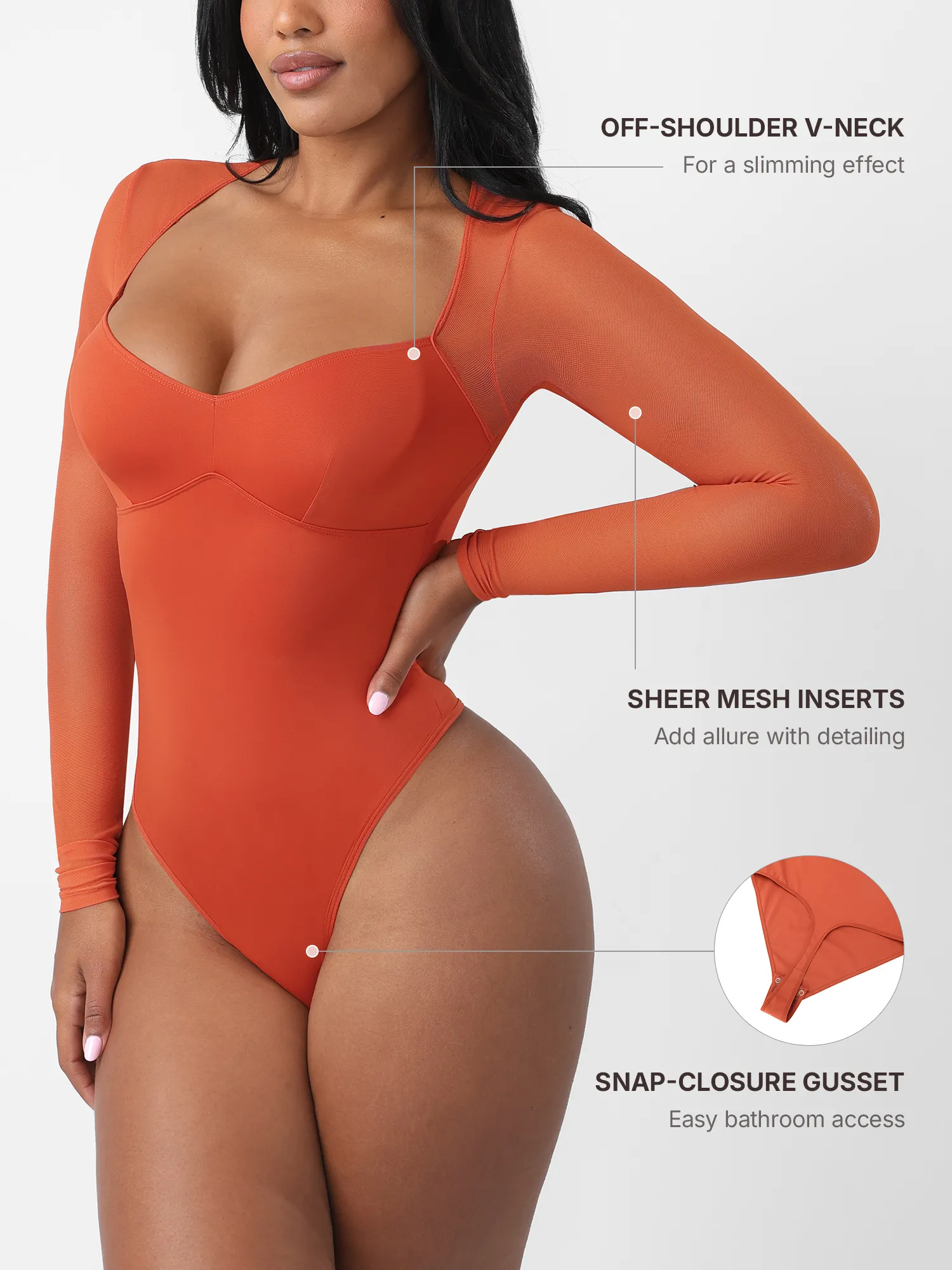 Feelingirl Mesh Panel V-Neck Thong Bodysuit - Image 11