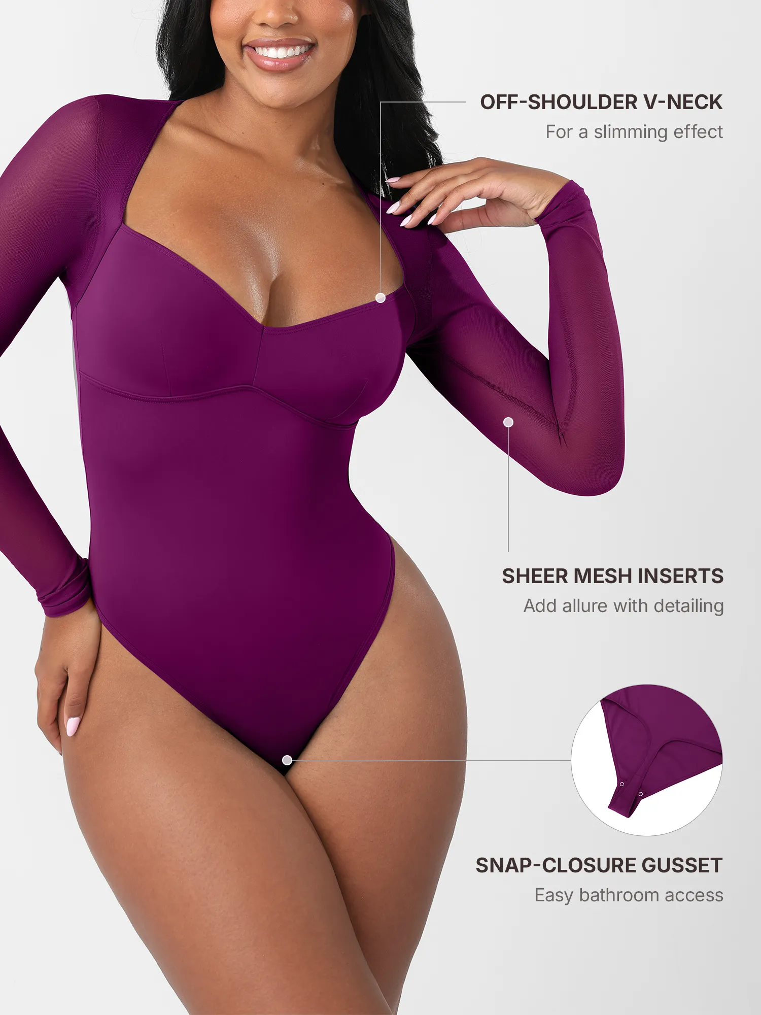 Feelingirl Mesh Panel V-Neck Thong Bodysuit - Image 16