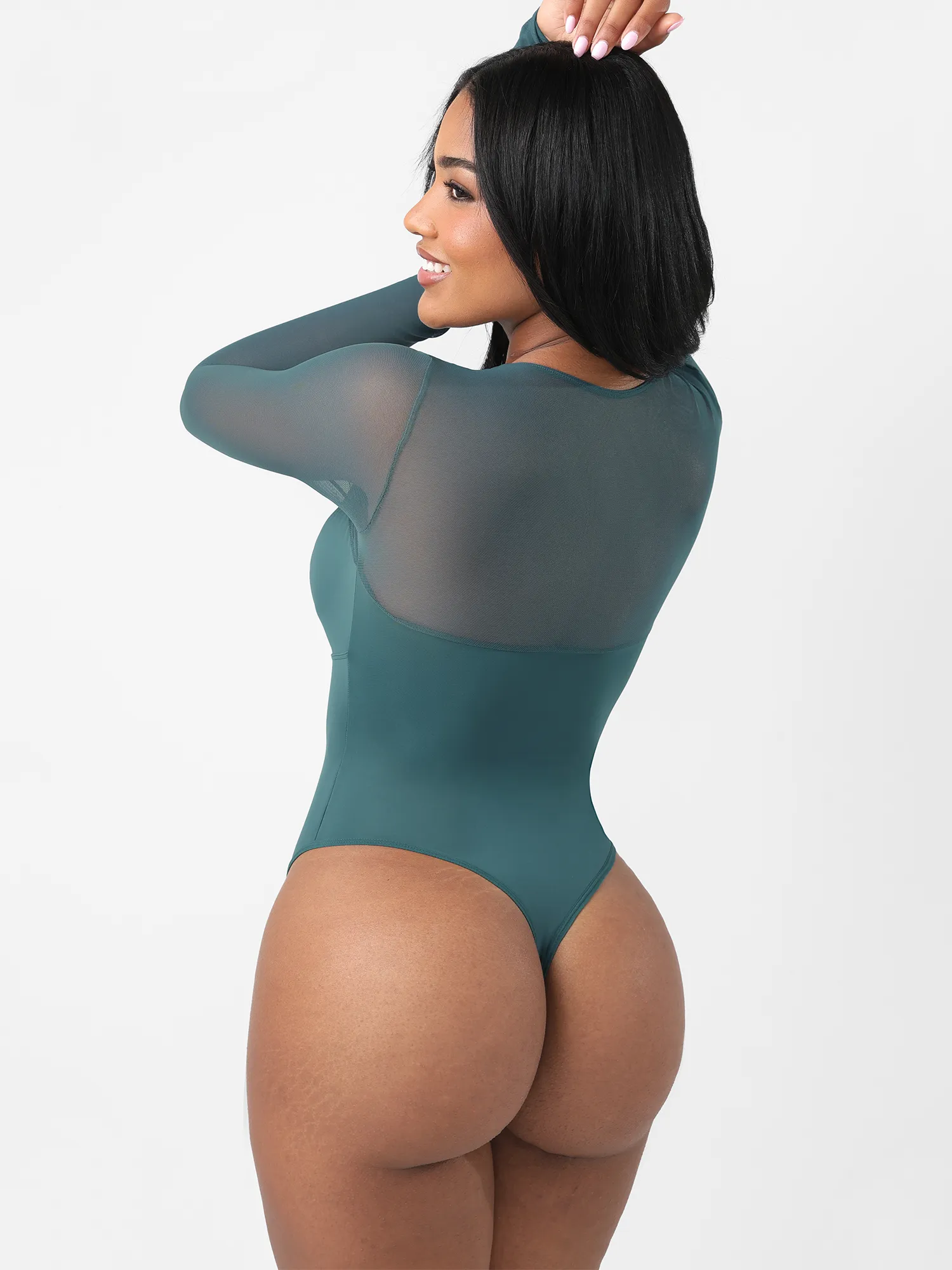 Feelingirl Mesh Panel V-Neck Thong Bodysuit - Image 26