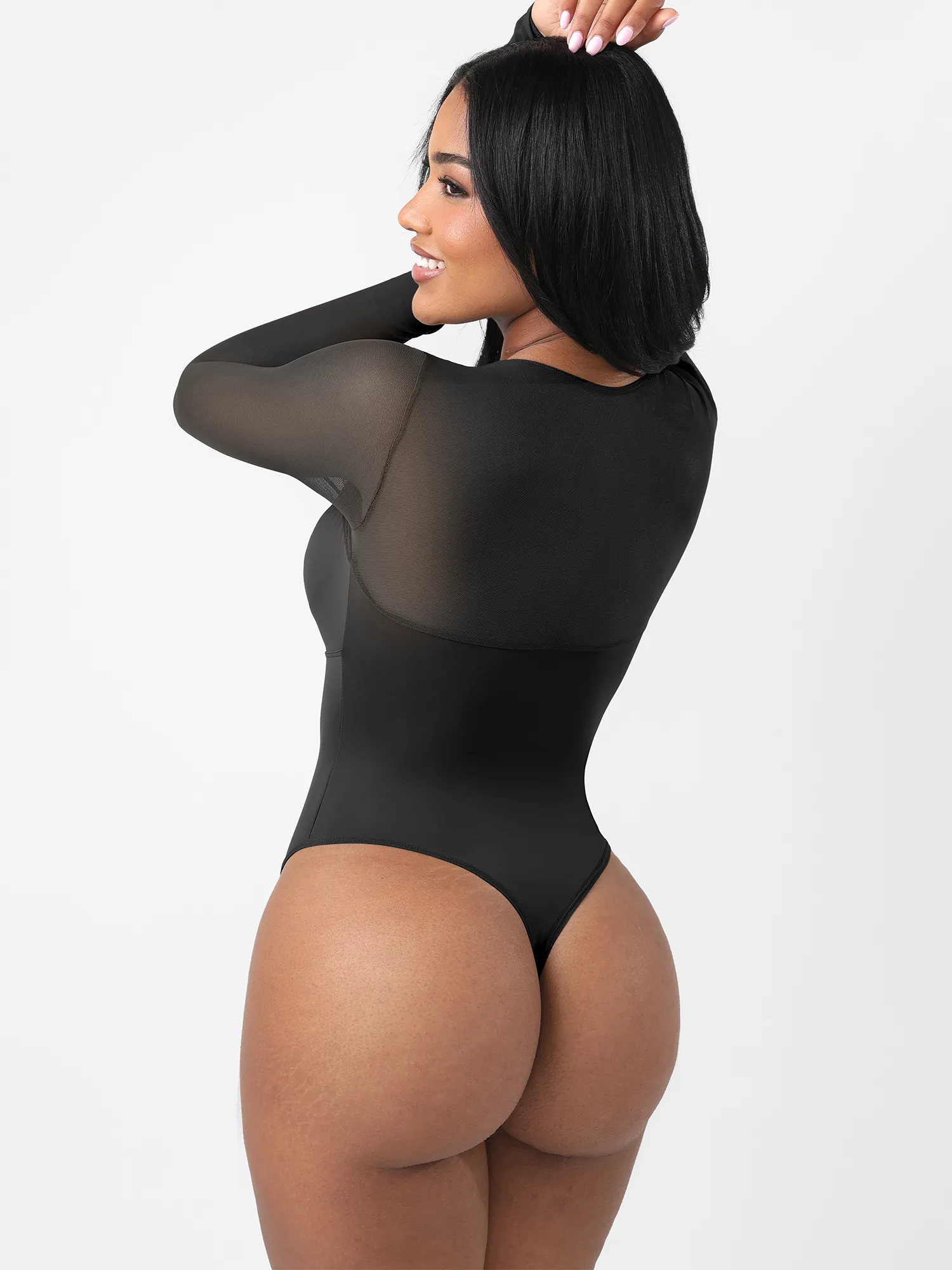 Feelingirl Mesh Panel V-Neck Thong Bodysuit - Image 4