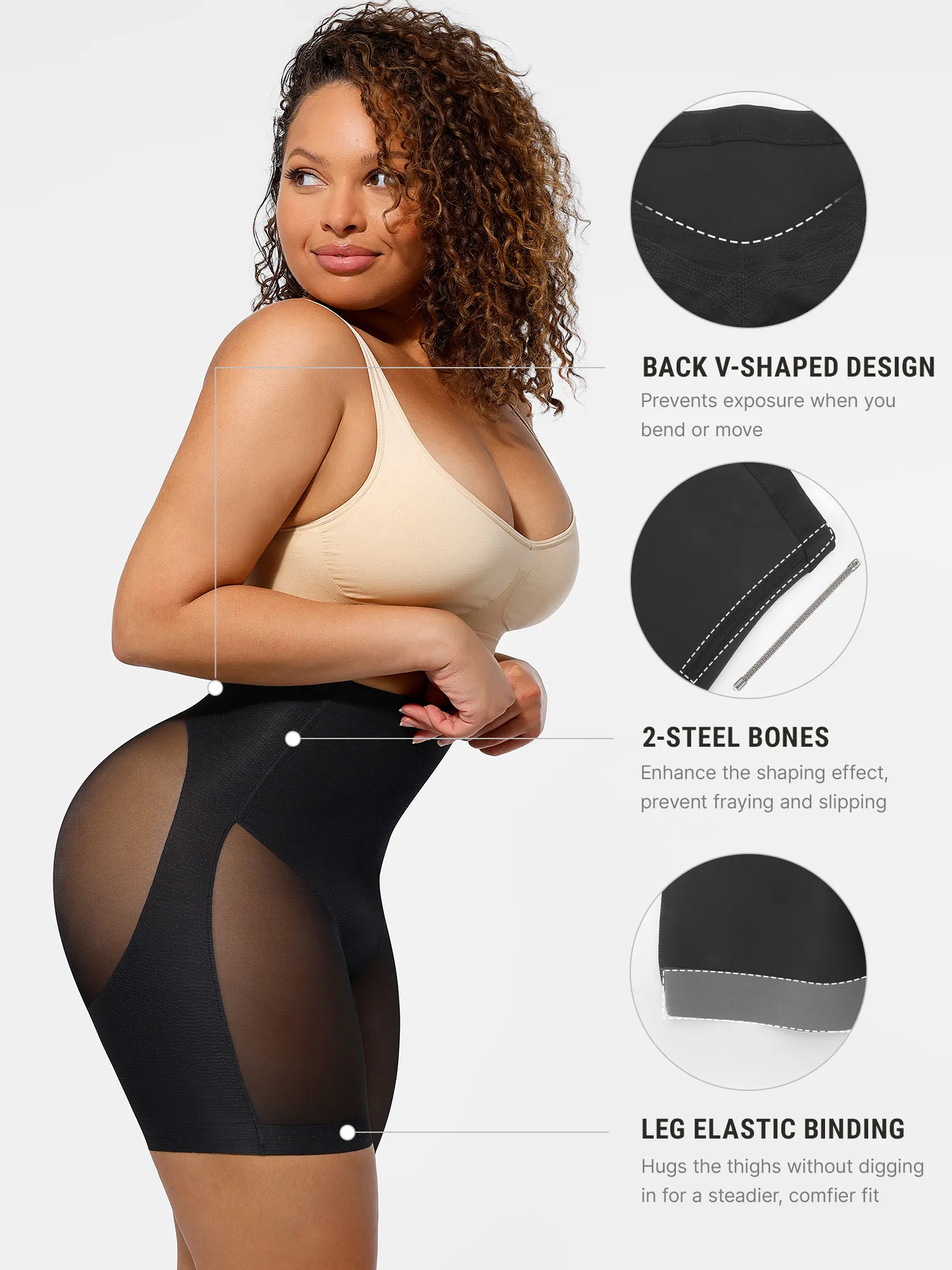 Feelingirl Mesh Tummy Control Bodysuit & Shorts Set - Image 3