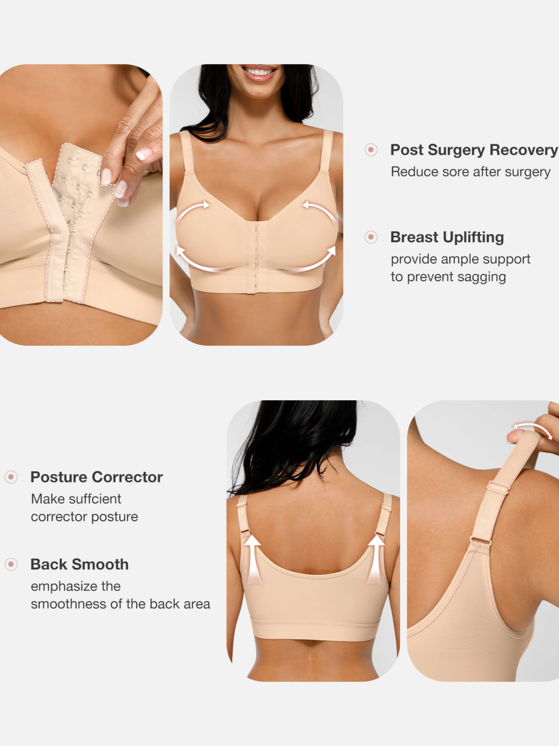 Feelingirl Post Surgery Full Coverage Compression Surgical Front Closure Mastectomy Bra - Image 11
