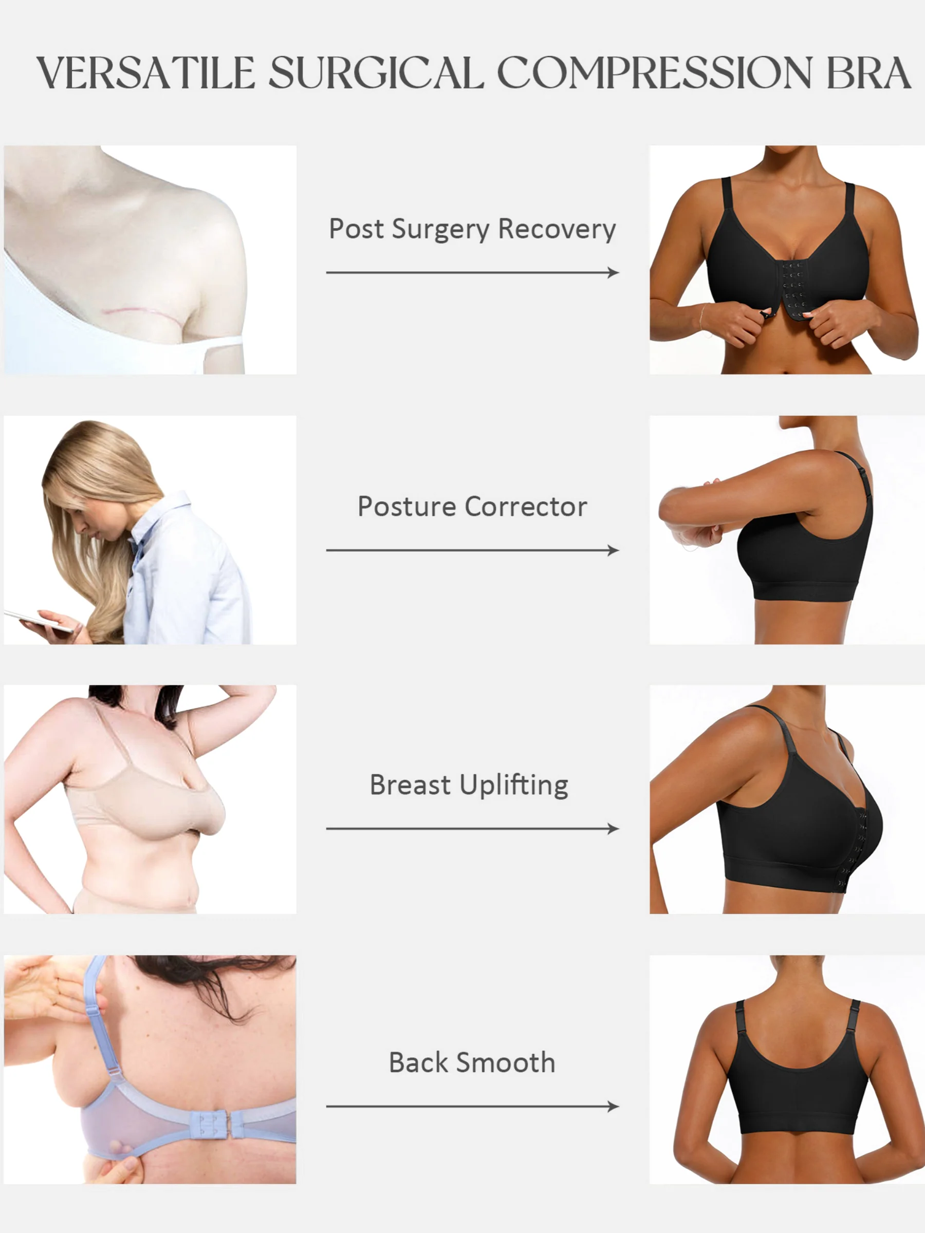 Feelingirl Post Surgery Full Coverage Compression Surgical Front Closure Mastectomy Bra - Image 4